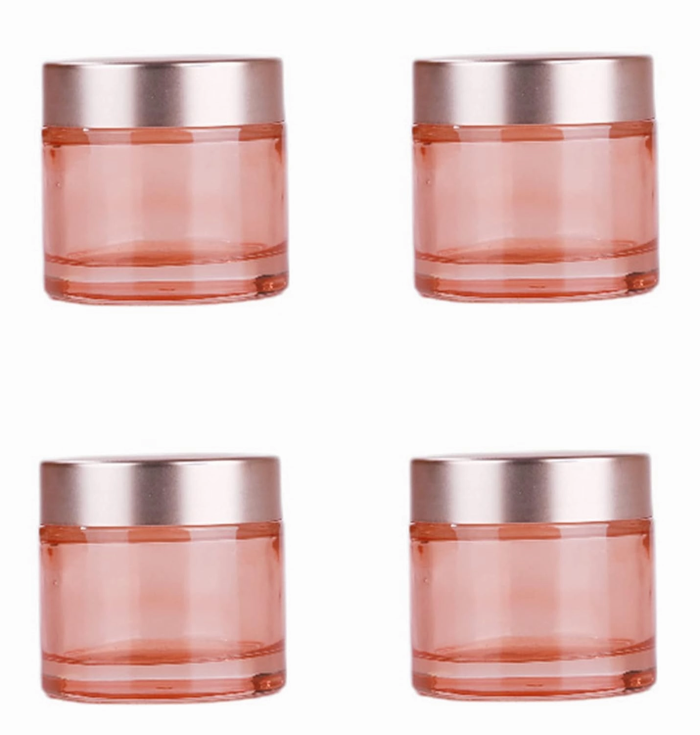 4 Packs 2 Oz/60ml Empty Jars Pink Glass Cosmetic Jar Pot Bottles with Rose Gold Lids Refillable Cosmetic Container Eye Cream Jar Pot Vials for Makeup Lotion Face Eyeshadow Lip Balms