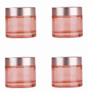 4 Packs 2 Oz/60ml Empty Jars Pink Glass Cosmetic Jar Pot Bottles with Rose Gold Lids Refillable Cosmetic Container Eye Cream Jar Pot Vials for Makeup Lotion Face Eyeshadow Lip Balms