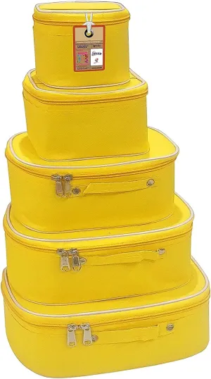 5 Pcs Large, Medium, Small Cosmetic Bag Set Purse Size Makeup Box for Women Toiletry Travel Bag Storage Organizer Washable Waterproof for Girls Zippered Set (Mustard)