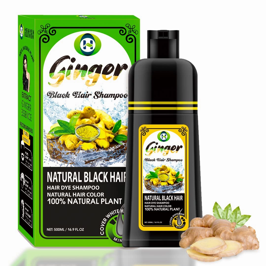 500ML/16.9 Fl OZ - Ginger and Black Herbal Hair Color Shampoo - Covers Gray or Any Base Shade - Fast-Acting Instant Color for Men and Women