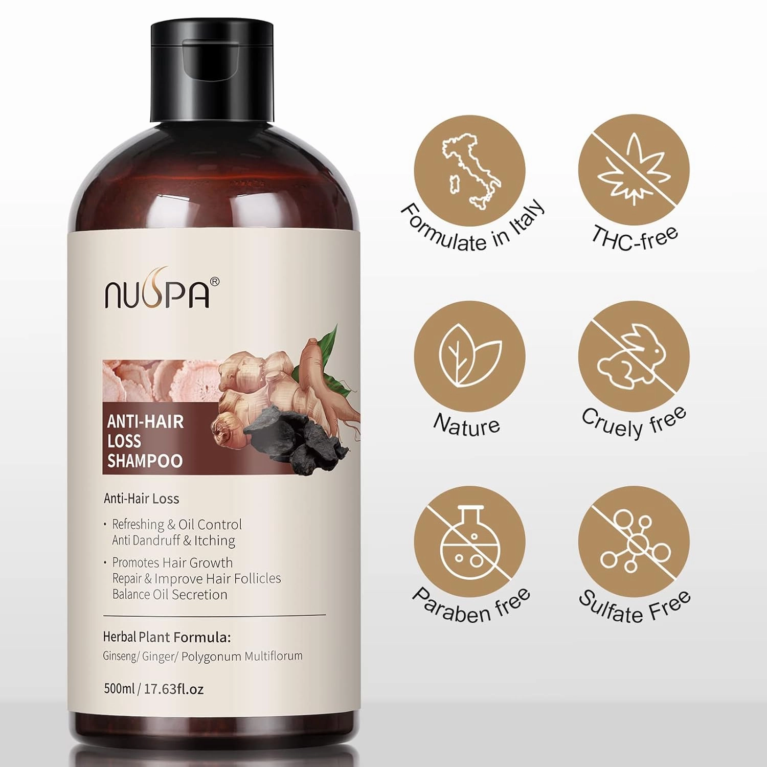 5 in 1 Herbal Anti Hair Thinning Shampoo, 100% Natural Organic Hair Wash Anti Hair Loss Shampoo Infused with Ginger,Ginseng, Polygonum Multiflorum,Regrowth HairCare Treatment For Women Men,Daily Use