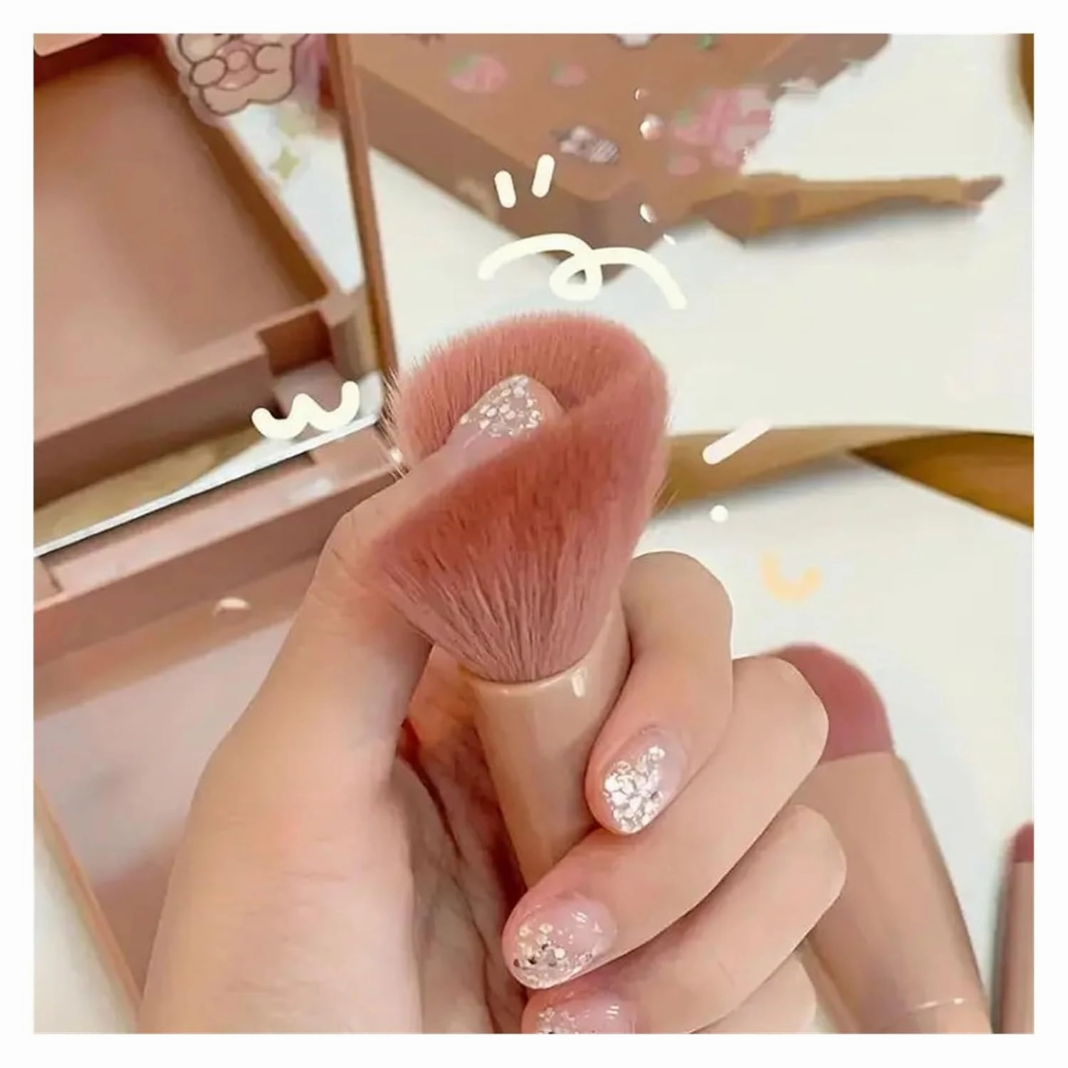 5 In 1 Makeup Brush Set with Mirror Blush Powder Brush Travel Kit Portable Mini Beauty Make Up Tool,5-Piece Portable Makeup(Rose Red)
