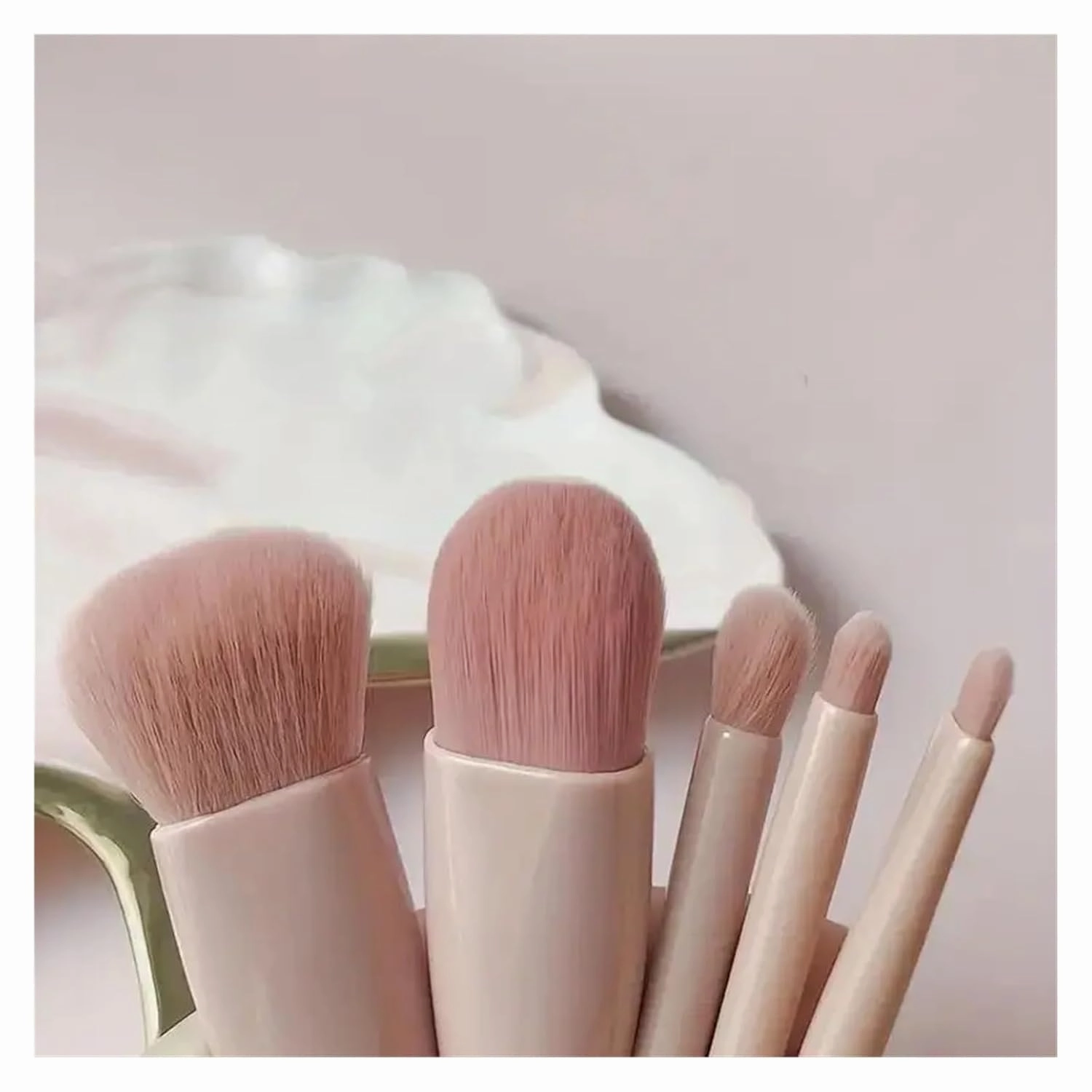 5 In 1 Makeup Brush Set with Mirror Blush Powder Brush Travel Kit Portable Mini Beauty Make Up Tool,5-Piece Portable Makeup(Rose Red)