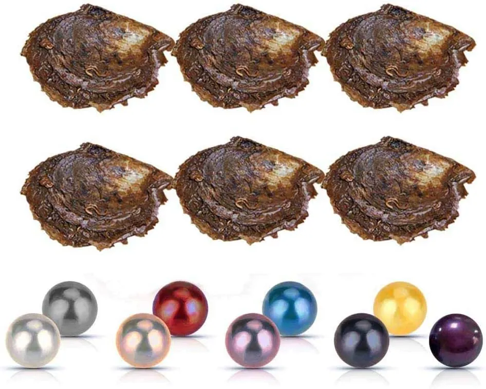 6-8mm Mixed Colored Akoya Saltwater Cultured Pearl Oysters for DIY Jewelry Making, Pack of 10Pcs(1Pc Twins, 9Pcs Single)