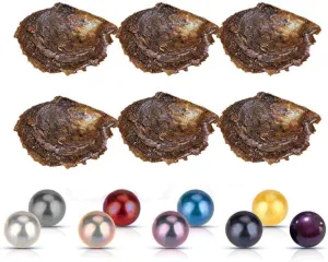 6-8mm Mixed Colored Akoya Saltwater Cultured Pearl Oysters for DIY Jewelry Making, Pack of 10Pcs(1Pc Twins, 9Pcs Single)