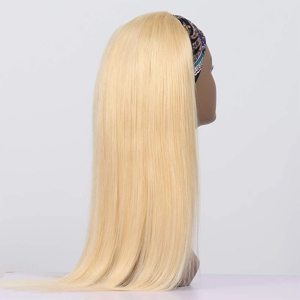 613 Blonde Headband Wig Human Hair Straight Headband Wigs Non Lace Front Wigs Unprocessed Virgin Hair Glueless Straight Machine Made Wig for Women 22 Inch