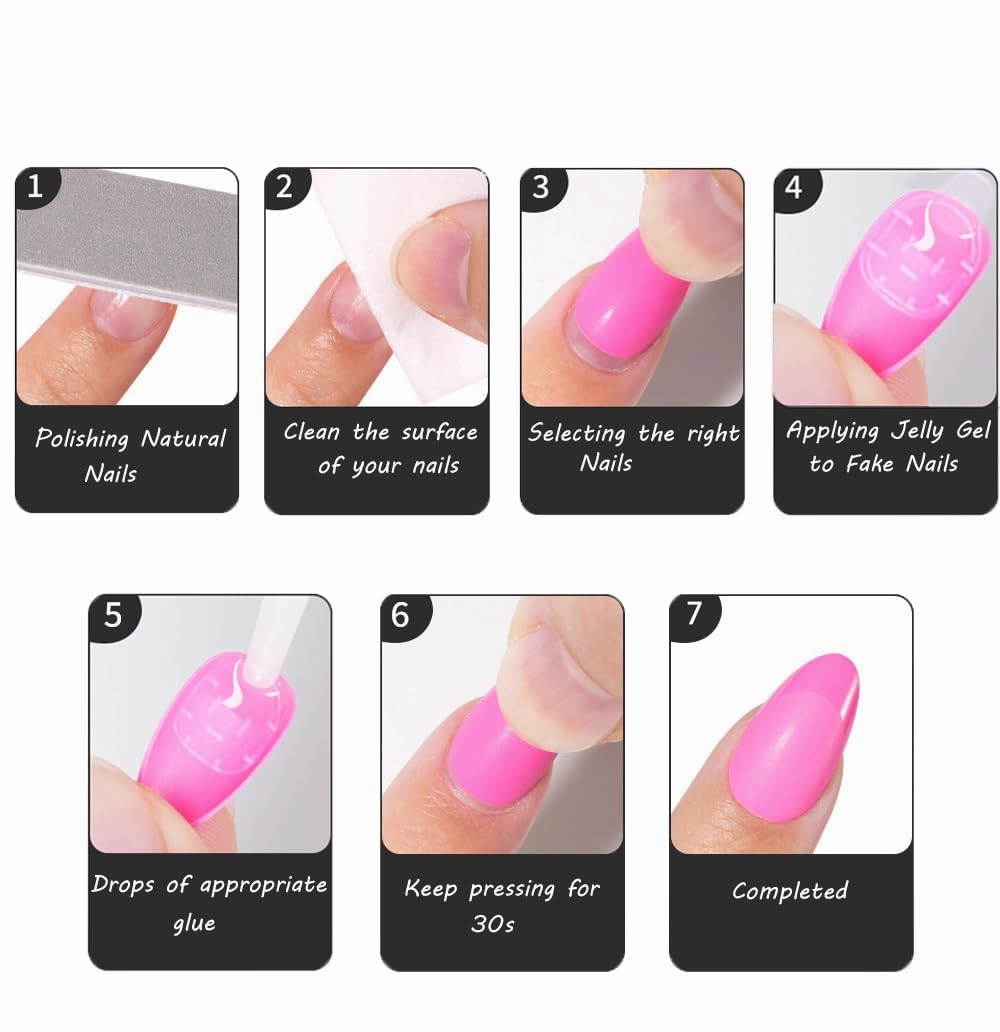 6 Pack Soft Gel Press On Nails Almond-Short Nails With Glossy French Tips In A Matte Finish,16 Sizes -192 Nail Kit with Glue