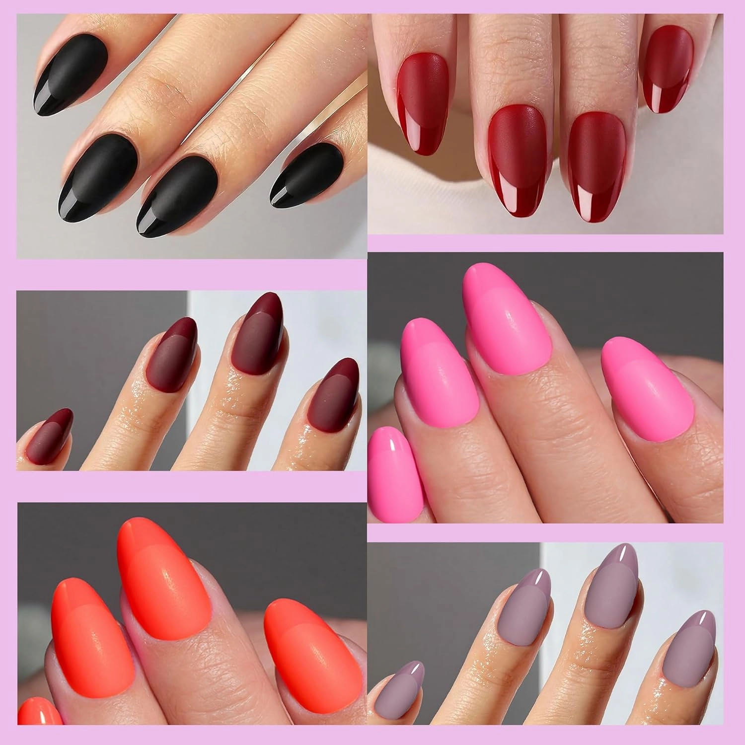 6 Pack Soft Gel Press On Nails Almond-Short Nails With Glossy French Tips In A Matte Finish,16 Sizes -192 Nail Kit with Glue