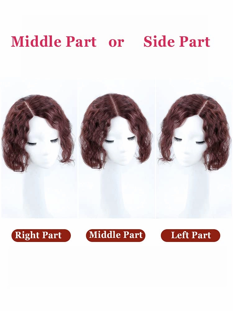 8" Curly Wavy 100% Human Hair Topper For Women with Thinning Hair Topper Hair Extentions Hairpiece Clip On Toupee Clip Hair Piece for Women Cover Gray Hair(Right Part,Natural Black)