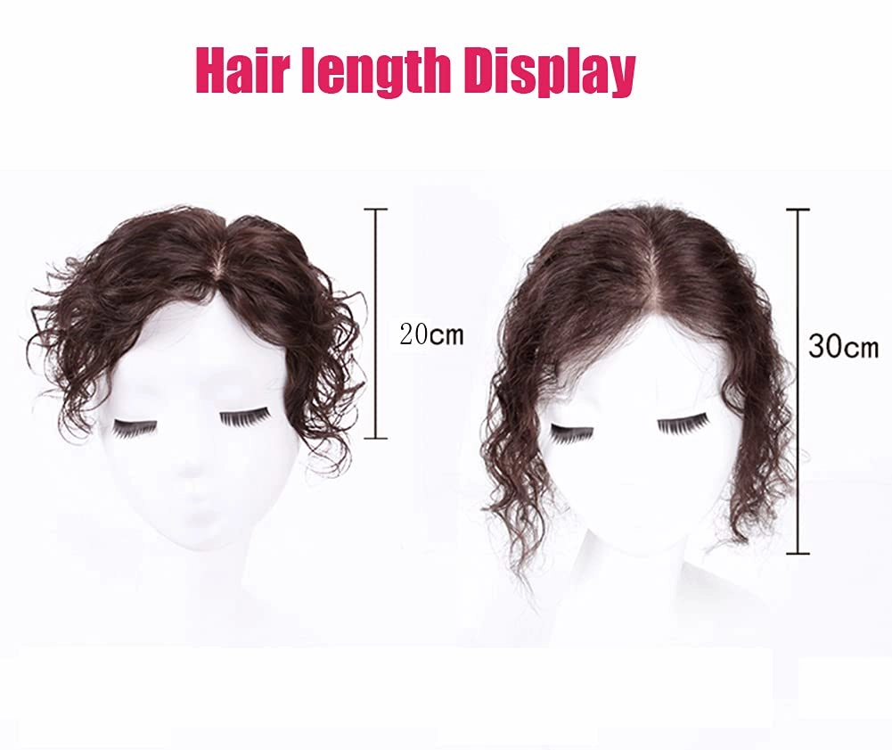 8" Curly Wavy 100% Human Hair Topper For Women with Thinning Hair Topper Hair Extentions Hairpiece Clip On Toupee Clip Hair Piece for Women Cover Gray Hair(Right Part,Natural Black)