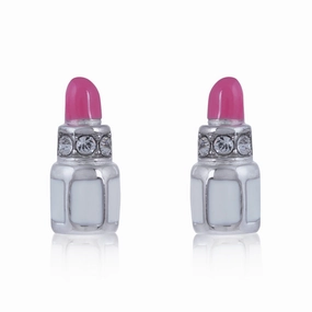 925 Sterling Silver Rhodium Plated Glossy Pink Lipstick Stud For Kids