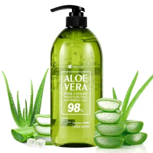 98% Aloe Vera Gel for Sunburn Relief - 33.8oz / 1000ml - Pure Aloe Vera Gel for Face, Skin and Hair - After Sun Care - Sun Burn Moisturizer (33.8 Fl oz)