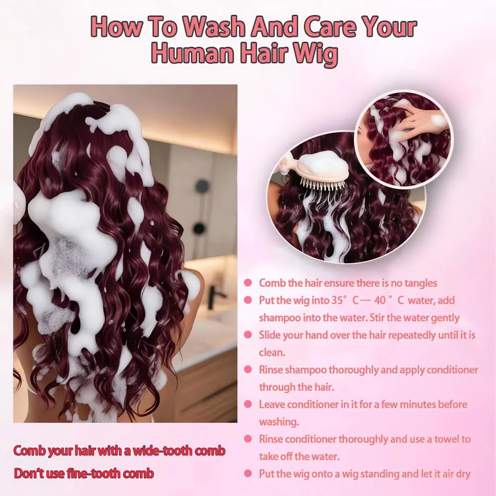 99J Burgundy Wig Human Hair 200 Density Deep Wave Curly Burgundy Lace Front Wigs Human Hair Pre Plucked Glueless 13x4 HD Frontal Red Wigs 20 Inch
