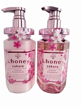 &honey Deep Moist Shampoo and Treatment Set, Sakura Edition with Hair Tie in Sprout Talk's package