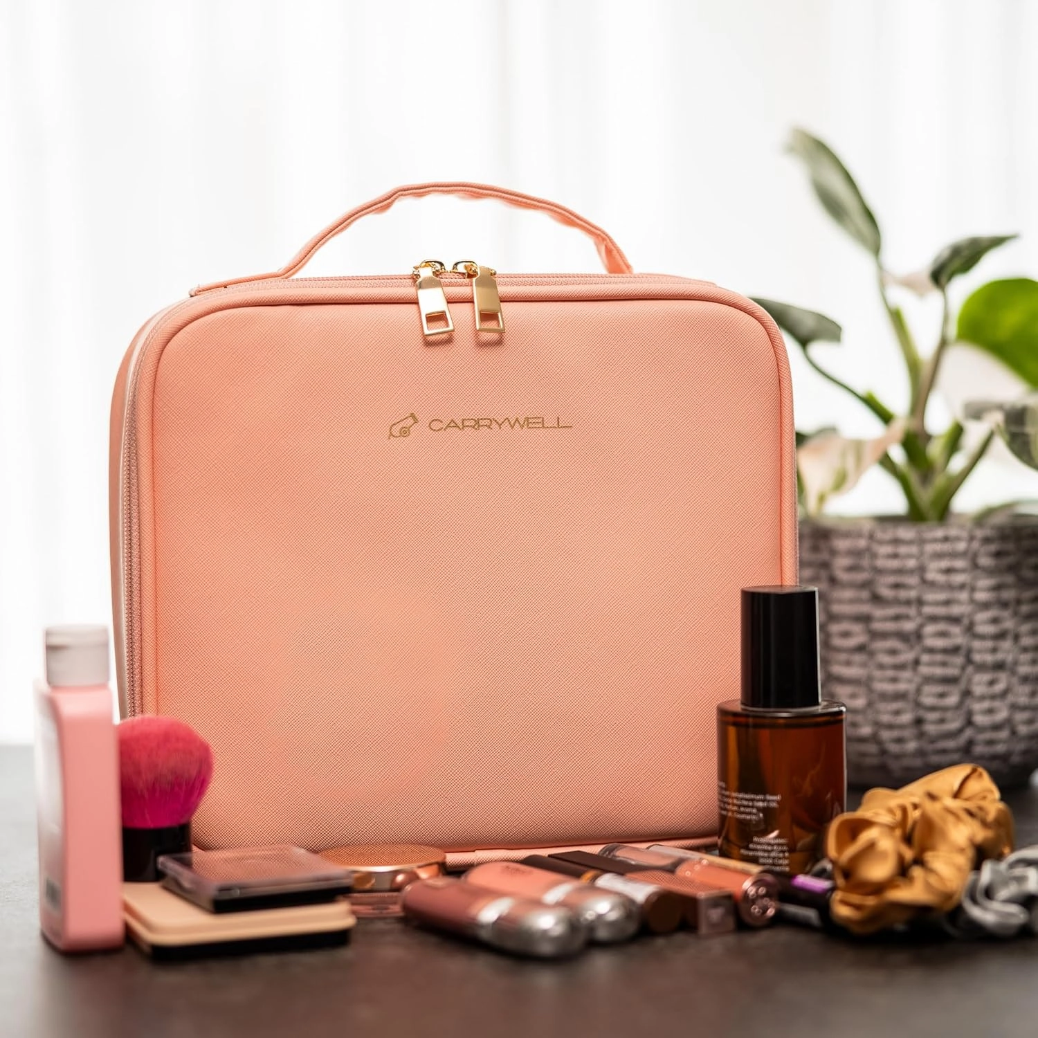|Not Made In China| Makeup Bag Travel Case, Train Case for Cosmetics, Portable Beauty Organizer, Cosmetic Storage Bag With Adjustable Dividers For Make Up and Brushes