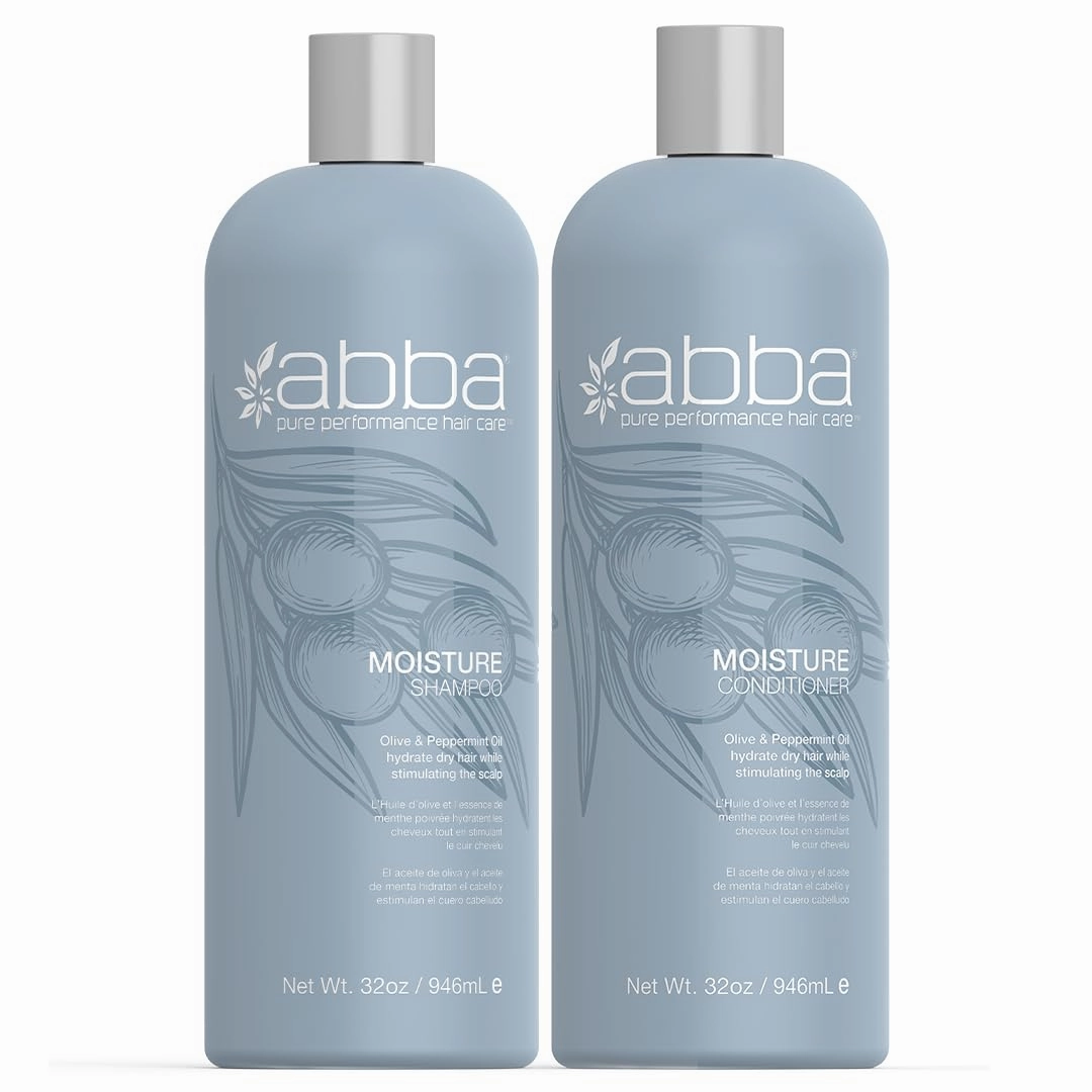 ABBA - Pure Moisture Shampoo & Conditioner Hydrating & Nourishing Value Duo Set – Olive Butter & Peppermint Oil, 32 fl oz Each