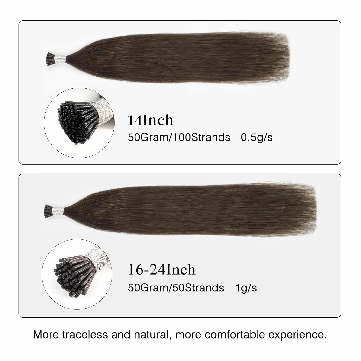 ABH AmazingBeauty Hair I Tip Hair Extensions Dark Brown 50 Grams Tip Human Hair Extensions Pre Bonded Hair Extensions Cold Fusion Tip Extensions Straight Hair 100strands 14 Inch
