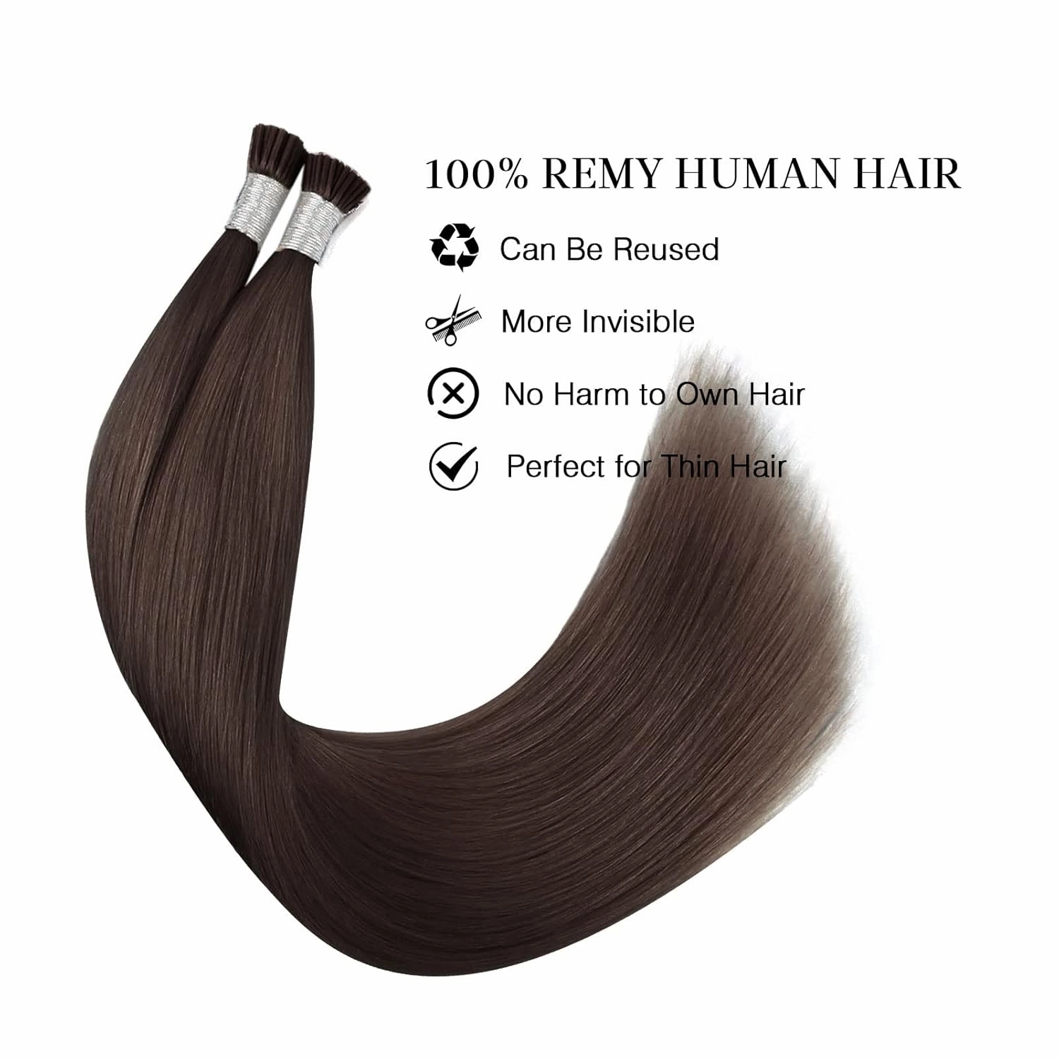 ABH AmazingBeauty Hair I Tip Hair Extensions Dark Brown 50 Grams Tip Human Hair Extensions Pre Bonded Hair Extensions Cold Fusion Tip Extensions Straight Hair 100strands 14 Inch