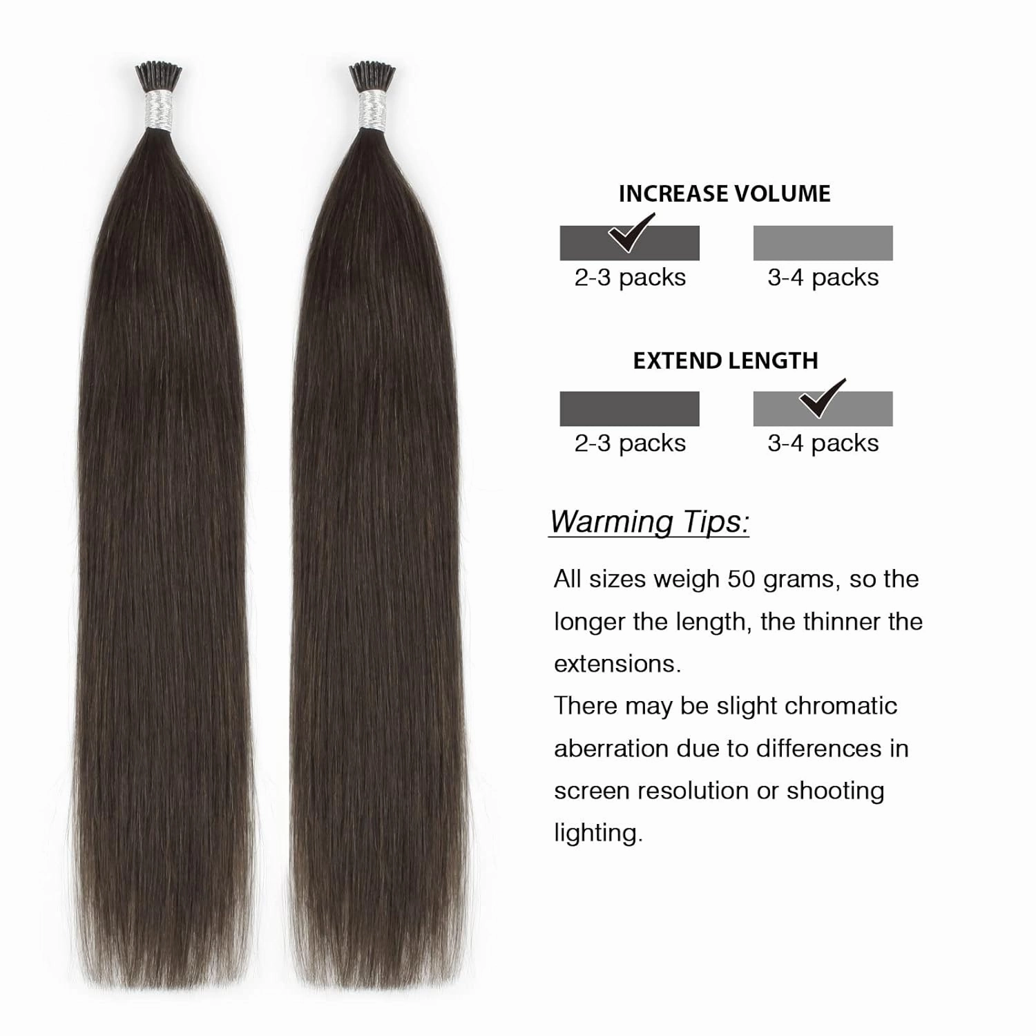 ABH AmazingBeauty Hair I Tip Hair Extensions Dark Brown 50 Grams Tip Human Hair Extensions Pre Bonded Hair Extensions Cold Fusion Tip Extensions Straight Hair 100strands 14 Inch