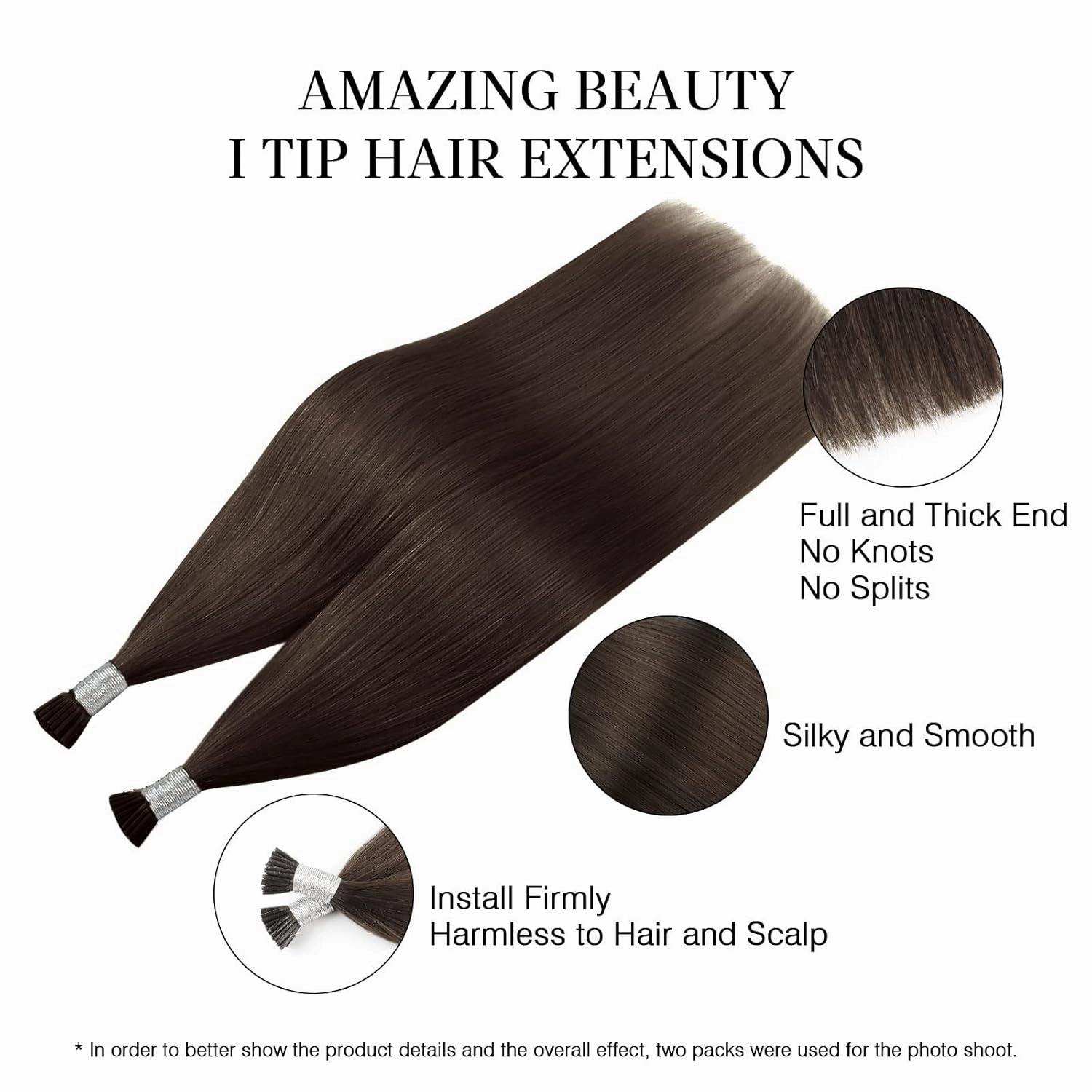 ABH AmazingBeauty Hair I Tip Hair Extensions Dark Brown 50 Grams Tip Human Hair Extensions Pre Bonded Hair Extensions Cold Fusion Tip Extensions Straight Hair 100strands 14 Inch