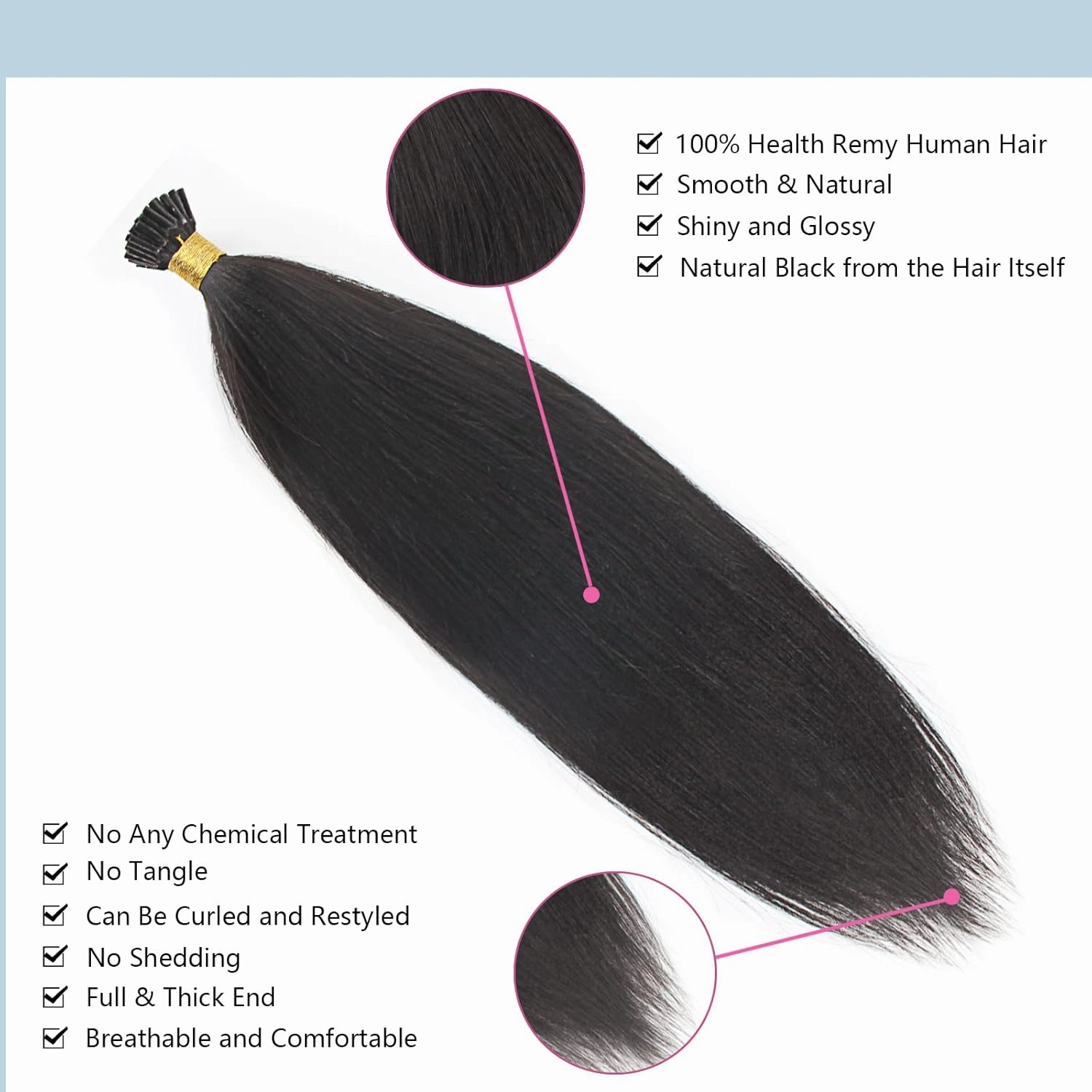 ABH AMAZINGBEAUTY HAIR I Tip Hair Extensions Yaki Straight Human Hair Pre Bonded Hair Extensions Real Human Hair I Tip Black Women Yaki Straight Coarse Yaki Virgin Natural Black 16 Inch 50 Strands 50g