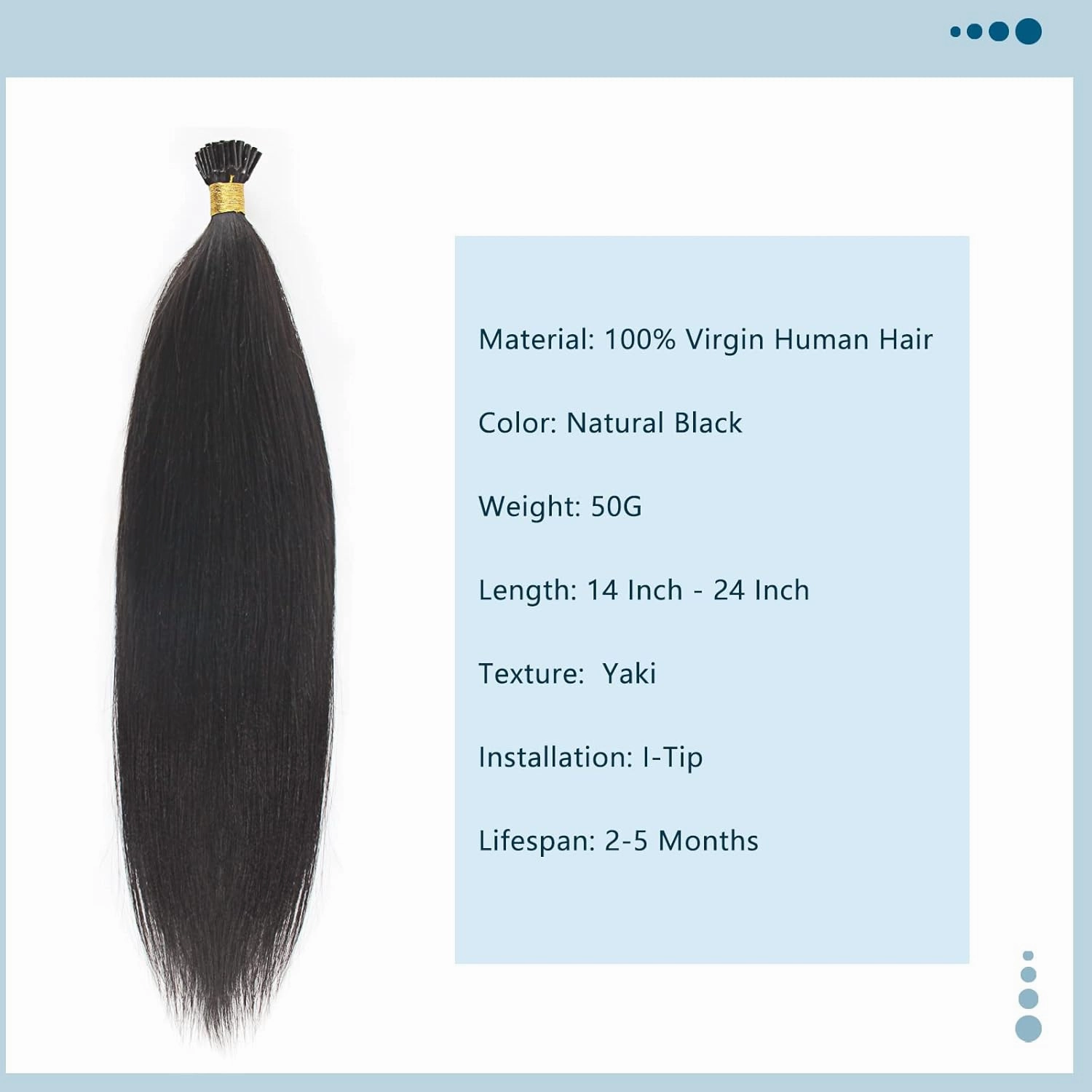 ABH AMAZINGBEAUTY HAIR I Tip Hair Extensions Yaki Straight Human Hair Pre Bonded Hair Extensions Real Human Hair I Tip Black Women Yaki Straight Coarse Yaki Virgin Natural Black 16 Inch 50 Strands 50g