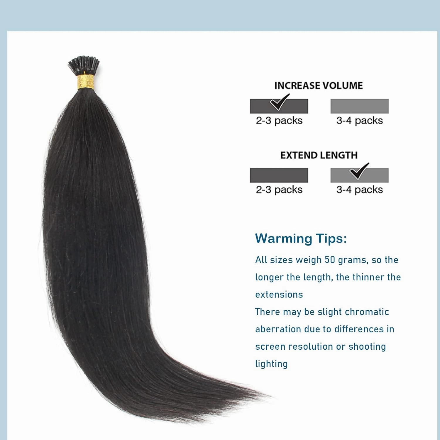 ABH AMAZINGBEAUTY HAIR I Tip Hair Extensions Yaki Straight Human Hair Pre Bonded Hair Extensions Real Human Hair I Tip Black Women Yaki Straight Coarse Yaki Virgin Natural Black 16 Inch 50 Strands 50g