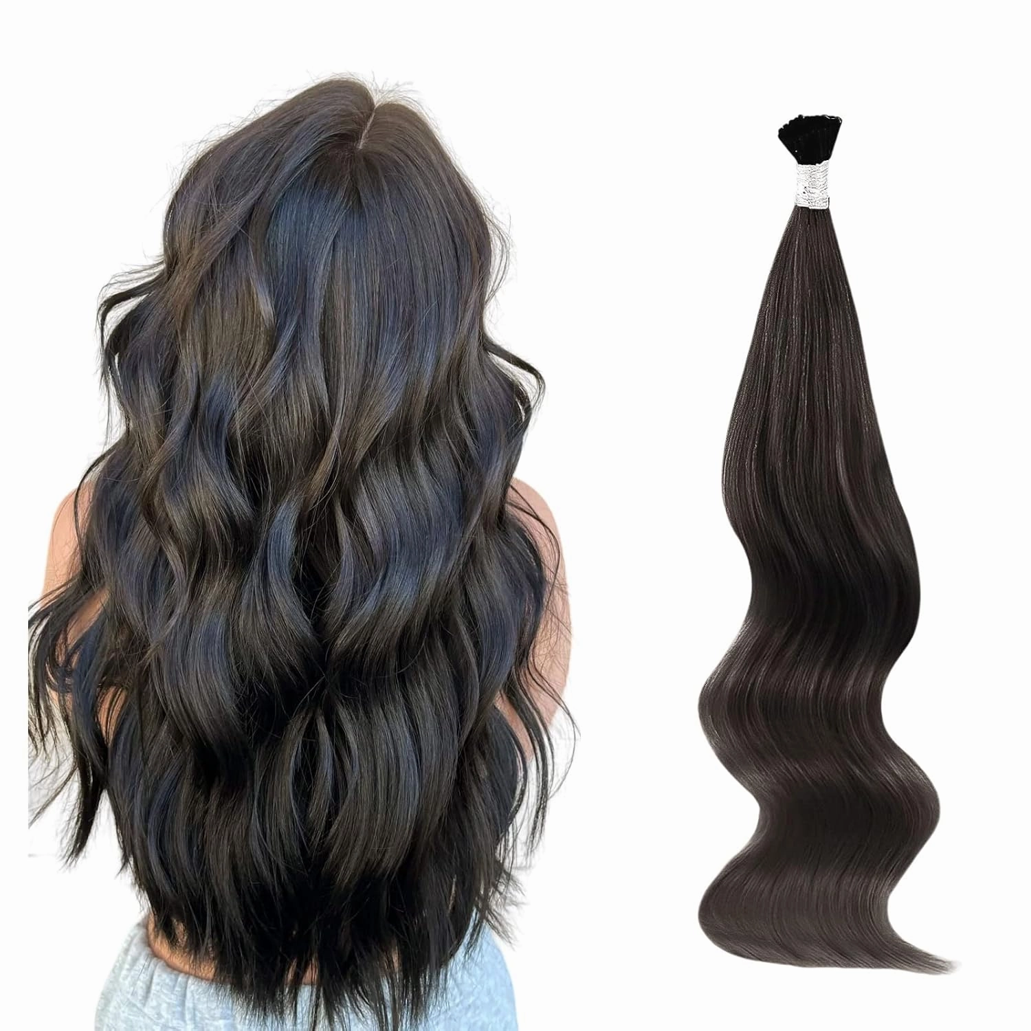 ABH AmazingBeauty Real Human Remy Hair Extensions, 50 Strands, 16 Inch, Tip Fusion in Off Black Soft Natural Hair
