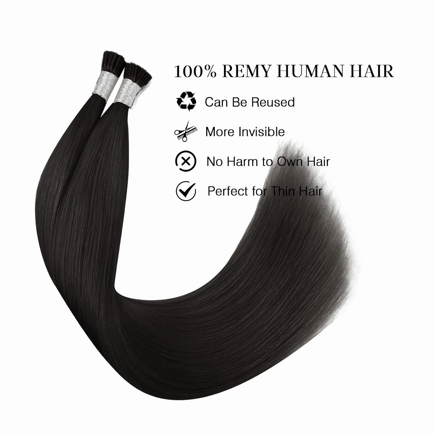 ABH AmazingBeauty Real Human Remy Hair Extensions, 50 Strands, 16 Inch, Tip Fusion in Off Black Soft Natural Hair
