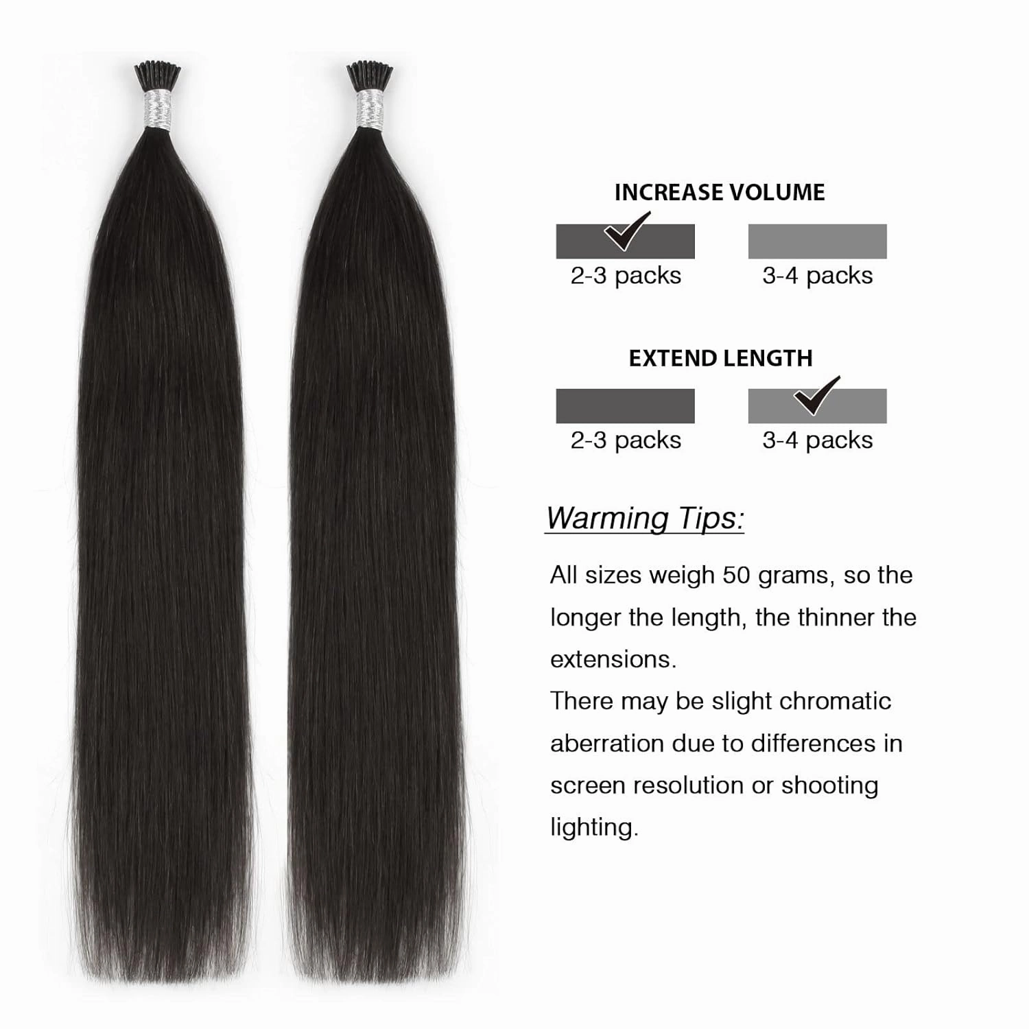 ABH AmazingBeauty Real Human Remy Hair Extensions, 50 Strands, 16 Inch, Tip Fusion in Off Black Soft Natural Hair