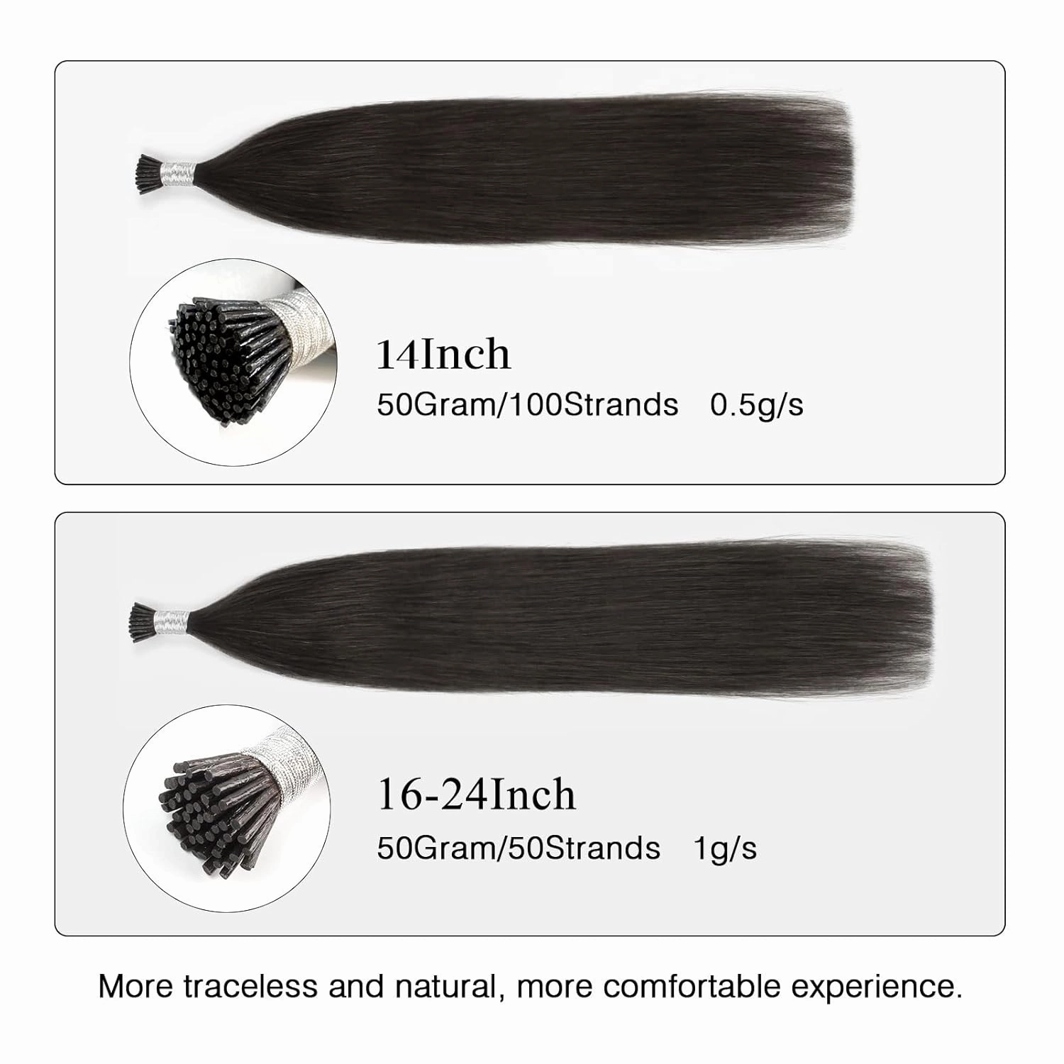 ABH AmazingBeauty Real Human Remy Hair Extensions, 50 Strands, 16 Inch, Tip Fusion in Off Black Soft Natural Hair