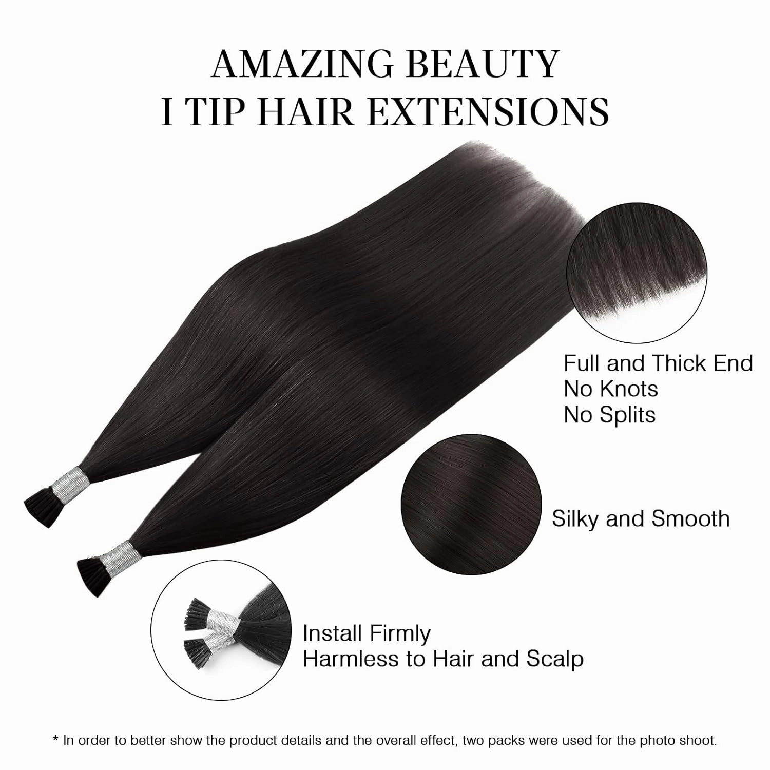 ABH AmazingBeauty Real Human Remy Hair Extensions, 50 Strands, 16 Inch, Tip Fusion in Off Black Soft Natural Hair