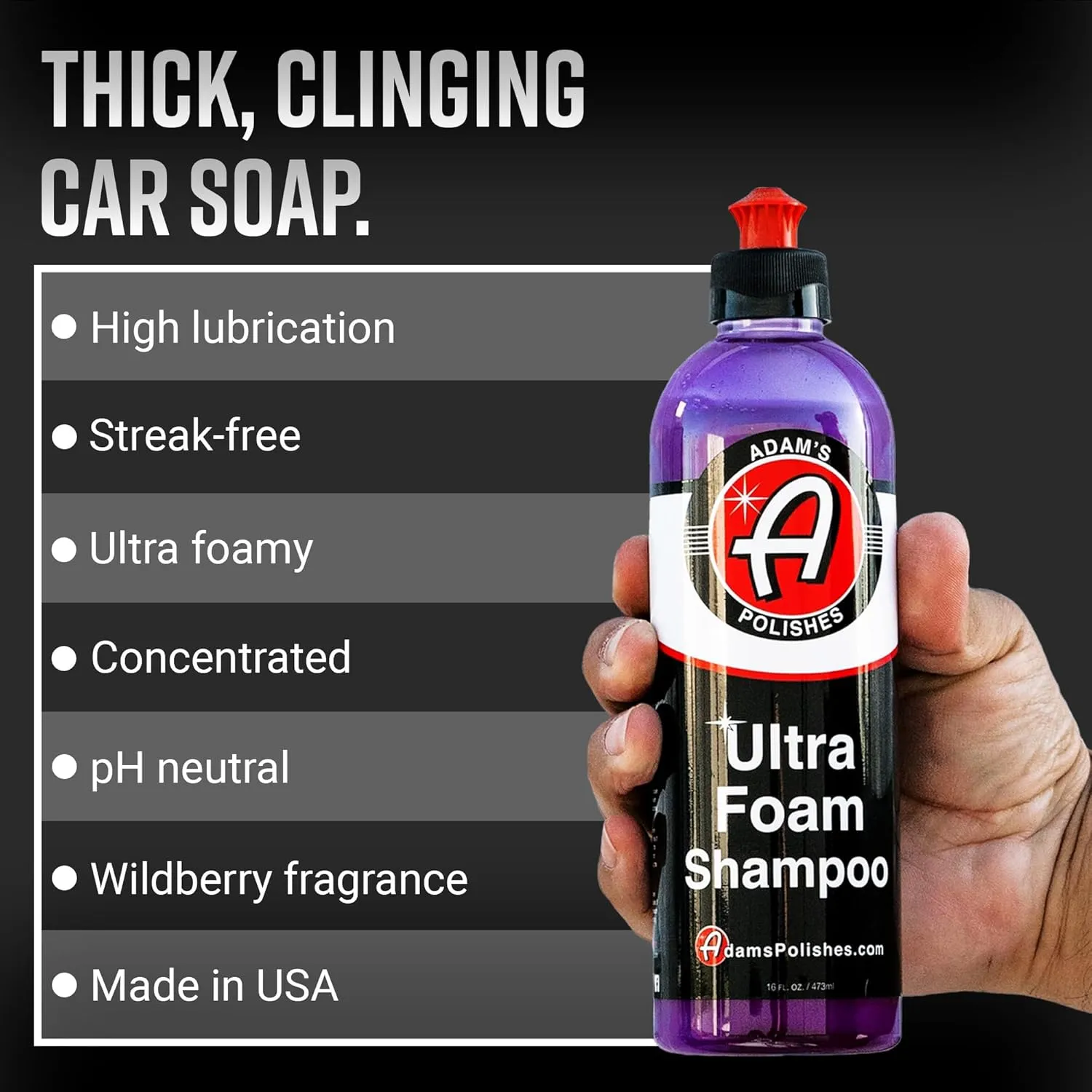 Adam's Polishes Ultra Foam Shampoo 16oz - Our Most Sudsy Car Shampoo Formula Ever - pH Neutral Formula for Safe, Spot Free Cleaning - Ultra Slick Formula, Wont Scratch or Leave Water Spots