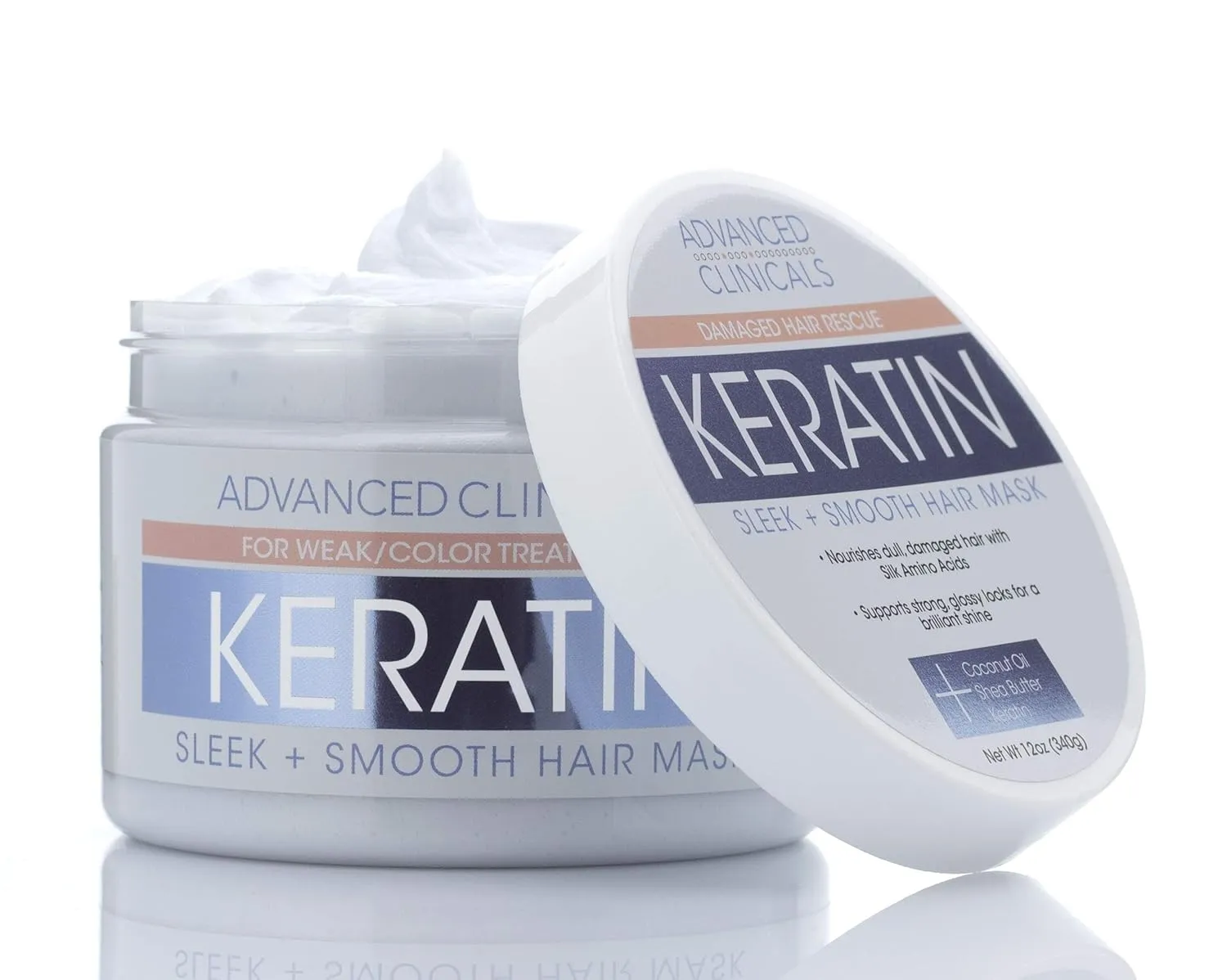Advanced Clinicals Keratin Hair Mask Treatment, 12 Fl Oz (2-Pack), For Color Treated Hair, Detoxifying   Fortifying Repair Conditioner with Shea Butter, Helps Strengthen Broken Hair