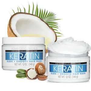 Advanced Clinicals Keratin Hair Mask Treatment, 12 Fl Oz (2-Pack), For Color Treated Hair, Detoxifying   Fortifying Repair Conditioner with Shea Butter, Helps Strengthen Broken Hair