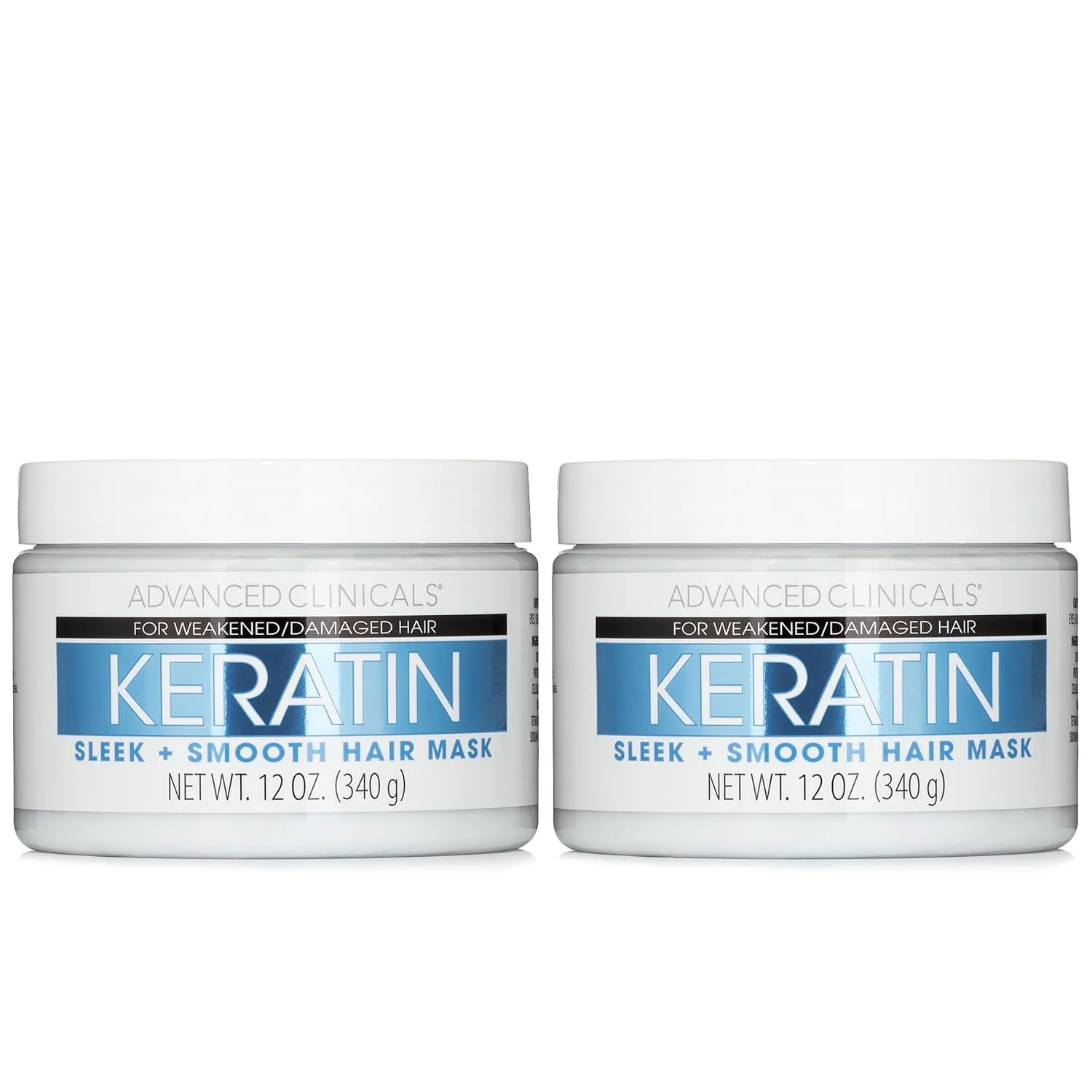 Advanced Clinicals Keratin Hair Mask Treatment, 12 Fl Oz (2-Pack), For Color Treated Hair, Detoxifying   Fortifying Repair Conditioner with Shea Butter, Helps Strengthen Broken Hair