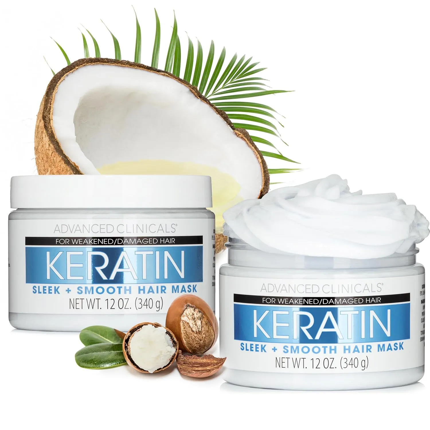 Advanced Clinicals Keratin Hair Mask Treatment, 12 Fl Oz (2-Pack), For Color Treated Hair, Detoxifying   Fortifying Repair Conditioner with Shea Butter, Helps Strengthen Broken Hair