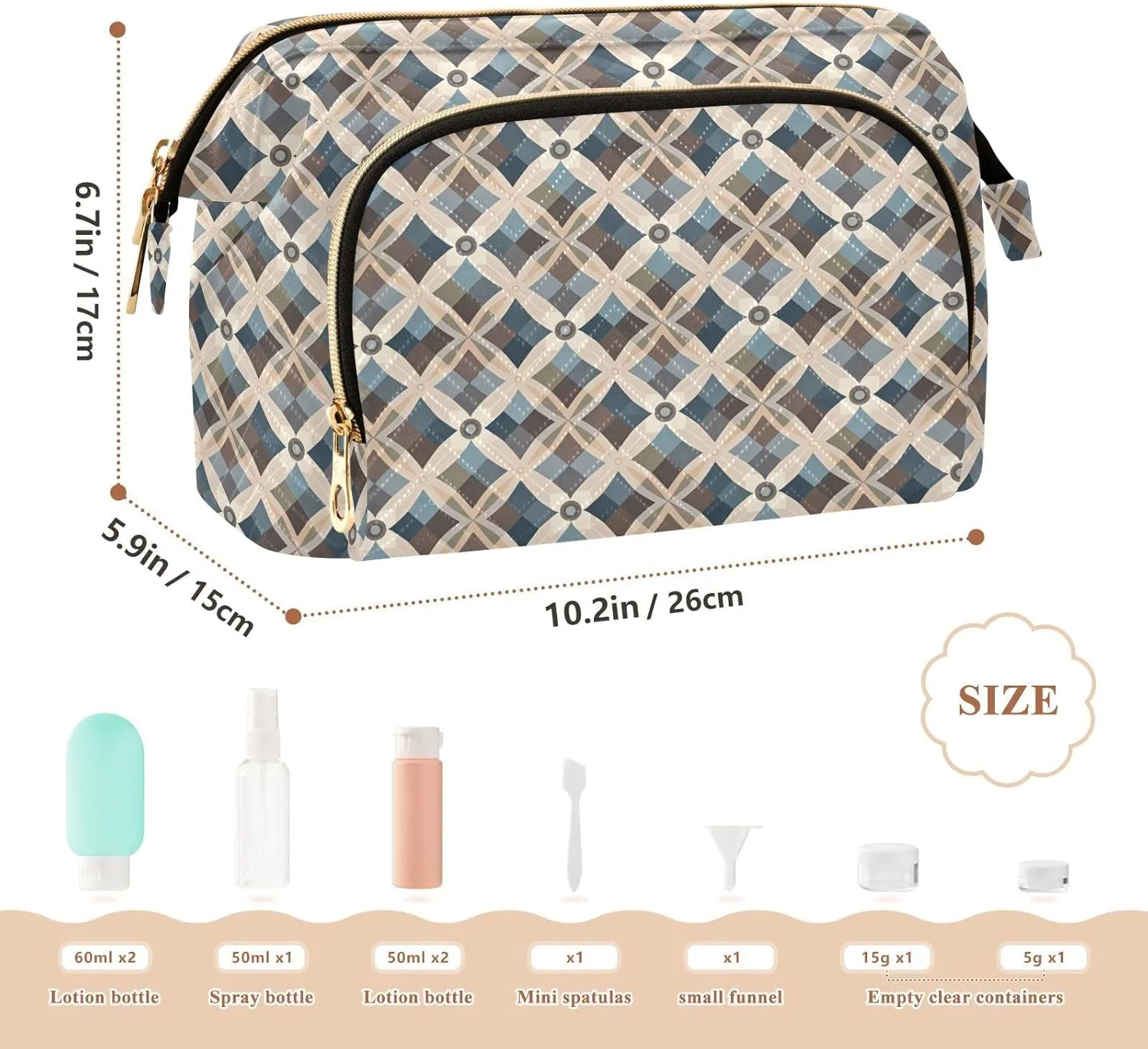 Aesthetic Makeup Organizer Pouch Quilted Travel Bag with Wide-open Design
