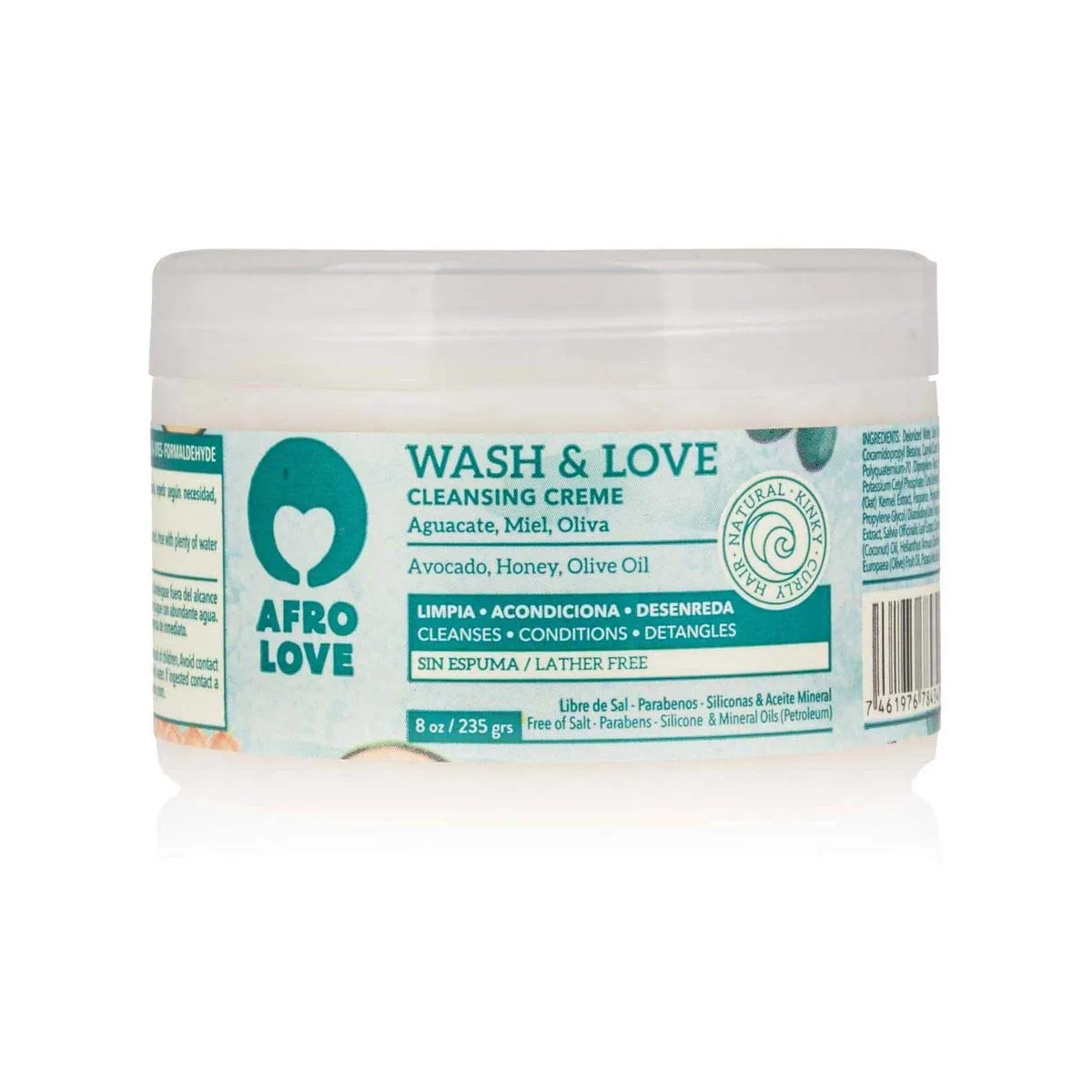 Afro Love Wash & Love Cleansing Creme Co-Wash 8oz – Lather-Free Conditioner for Curly, Coily & Wavy Hair – Hydrating & Nourishing with Avocado, Honey & Olive Oil – Sulfate-Free, Paraben-Free