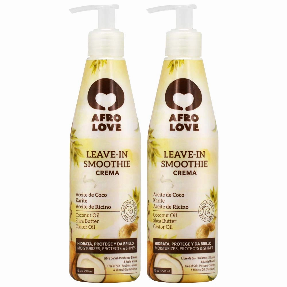 Afro Love Leave-In Conditioner for Curly Hair (Pack of 2) Hydrating & Frizz Control Curl Defining Cream with Coconut Oil, Shea Butter & Castor Oil Sulfate-Free, Silicone-Free, Paraben-Free 10 oz Each