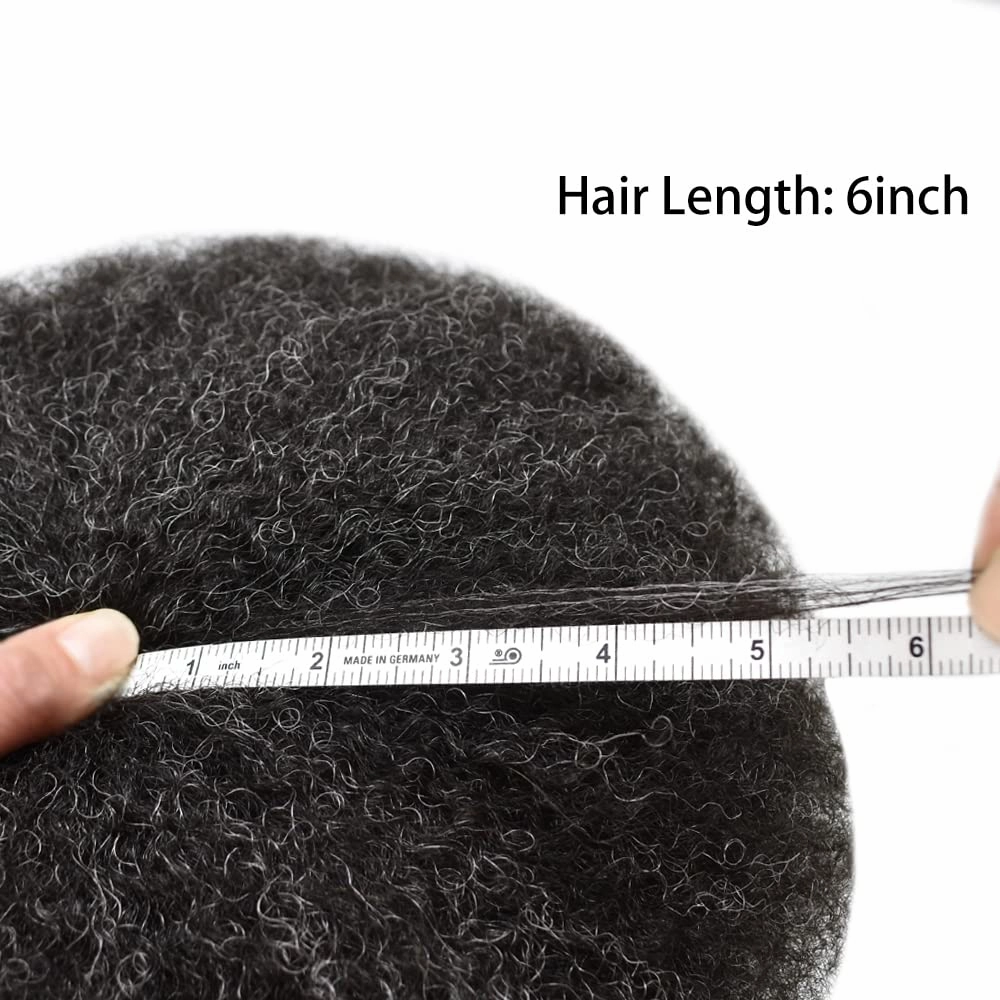 Afro Toupee For Black Mens Hair Units For Man African American Curl Hair Systems Full French Lace Mens Hair Replacement Male Hair Pieces 8X10Inch 6MM Afro Wave120# 1# JET BLACK 20% GRAY