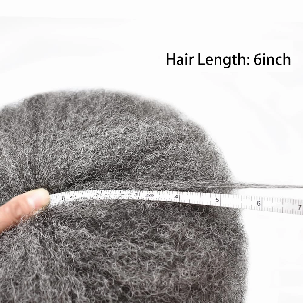 Afro Toupee For Black Mens Hair Units For Man African American Curl Hair Systems Full French Lace Mens Hair Replacement Male Hair Pieces 8X10Inch 6MM Afro Wave140# 1# JET BLACK 40% GRAY