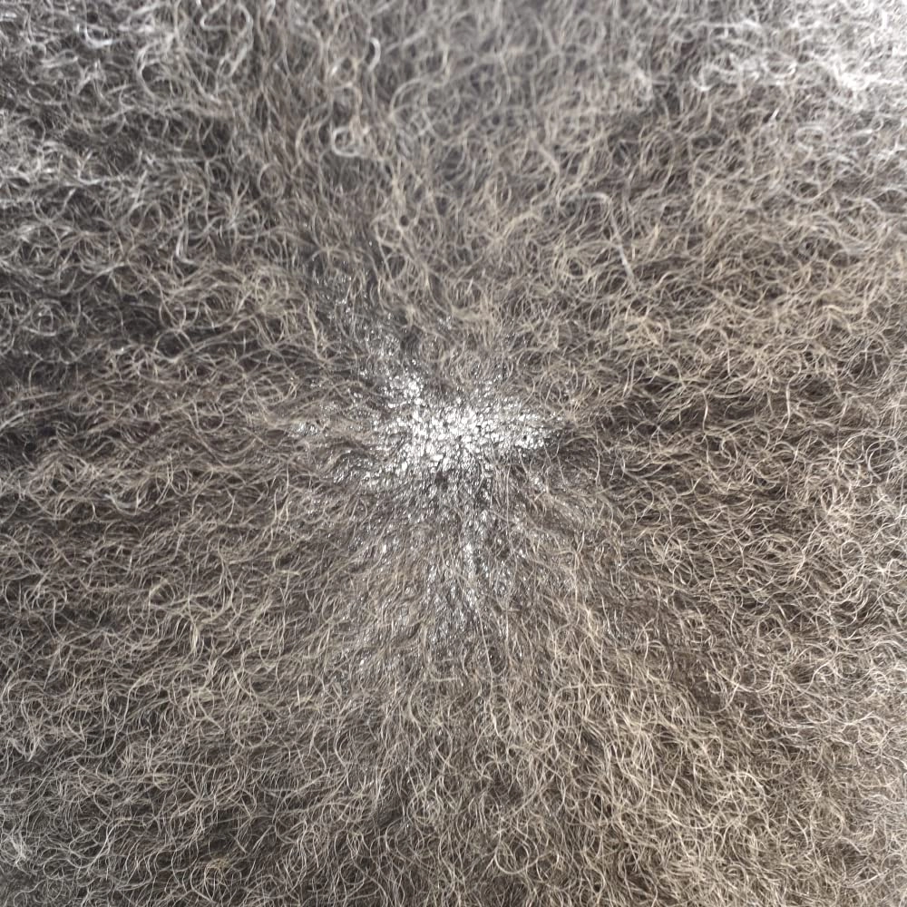 Afro Toupee For Black Mens Hair Units For Man African American Curl Hair Systems Full French Lace Mens Hair Replacement Male Hair Pieces 8X10Inch 6MM Afro Wave150# 1# JET BLACK 50% GRAY