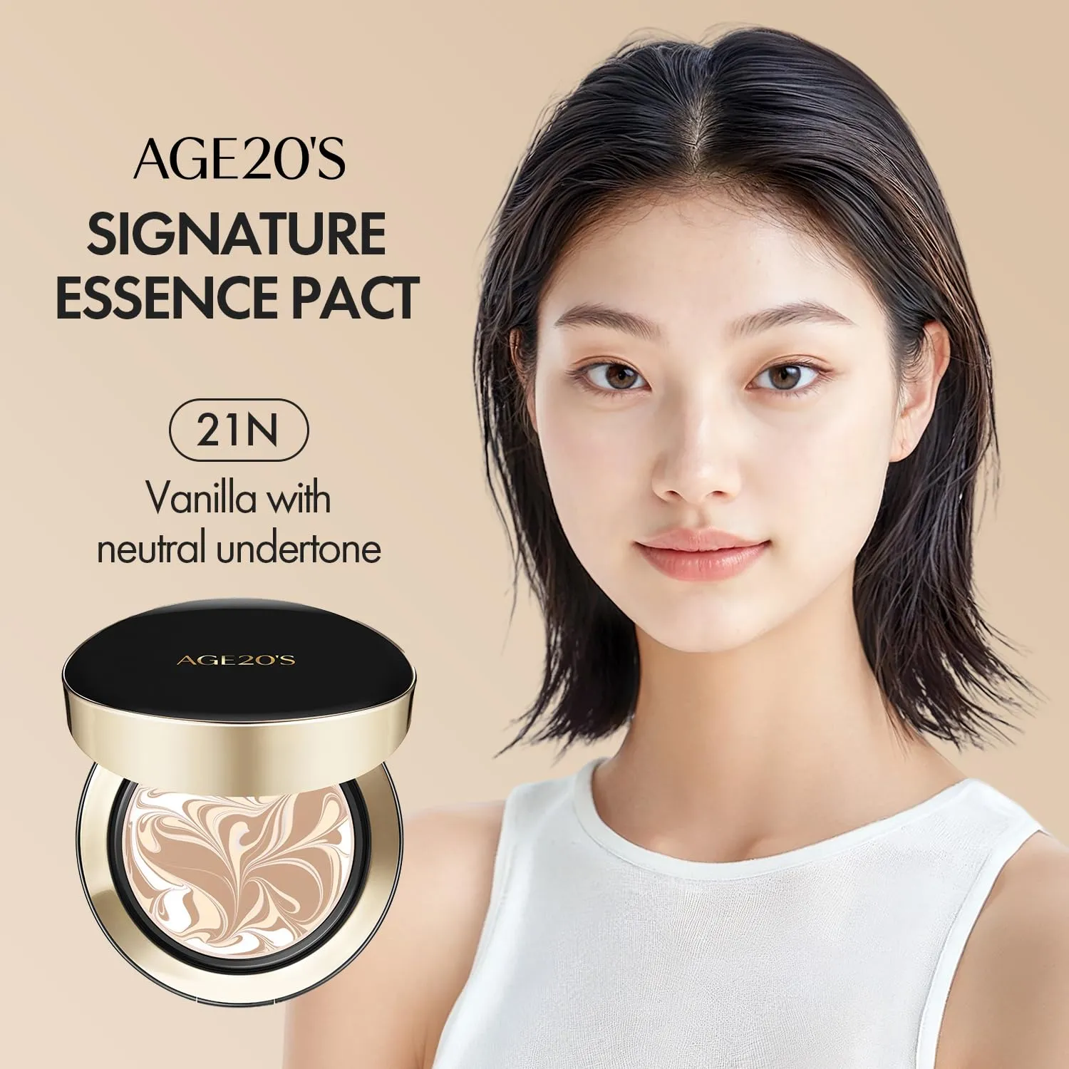AGE20'S Signature Essence Pact SPF 50  | Pack of 1 | 21N VANILLA | Cream Foundation, Dewy Finish, Natural Coverage | Korean Cushion Foundation