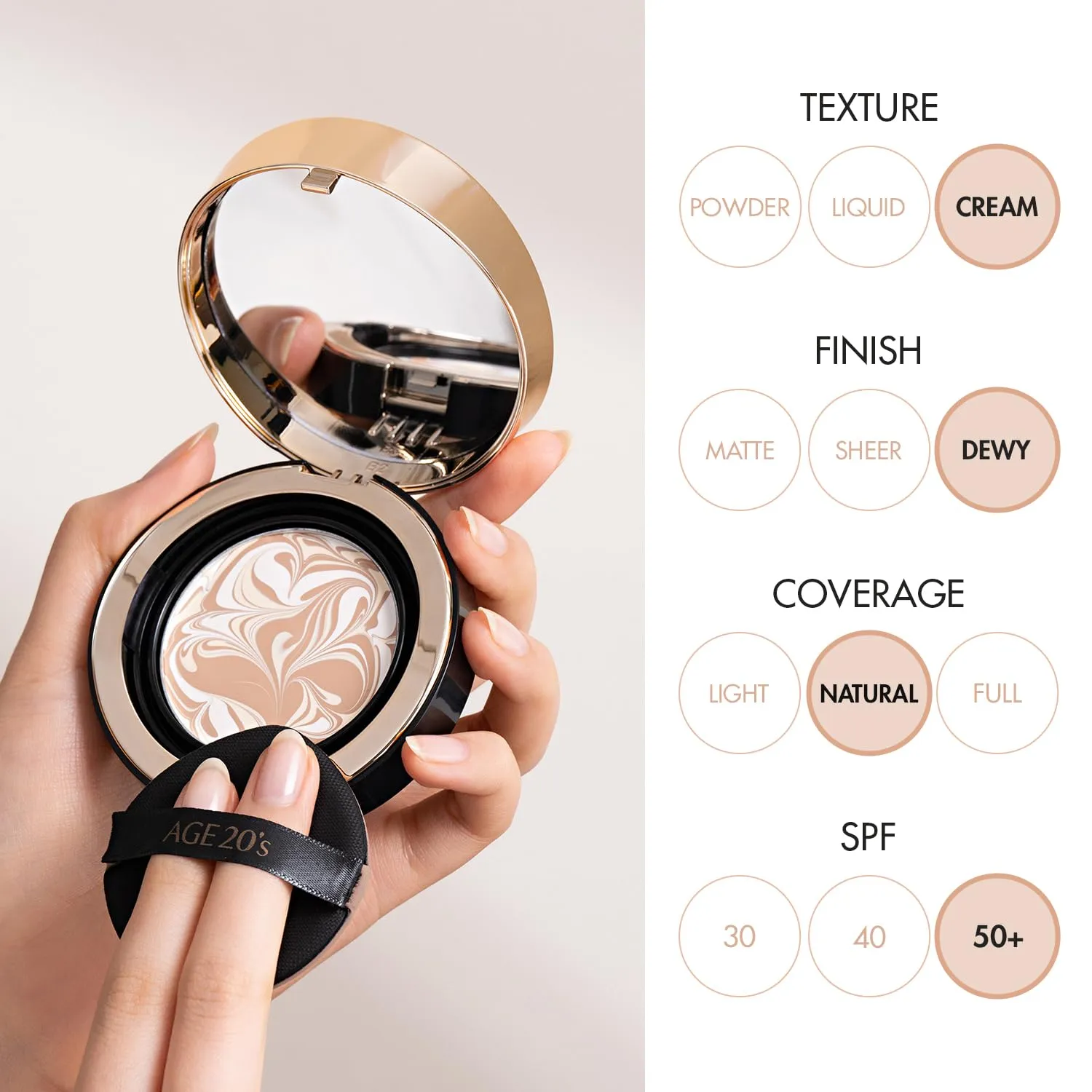 AGE20'S Signature Essence Pact SPF 50  | Pack of 1 | 21N VANILLA | Cream Foundation, Dewy Finish, Natural Coverage | Korean Cushion Foundation