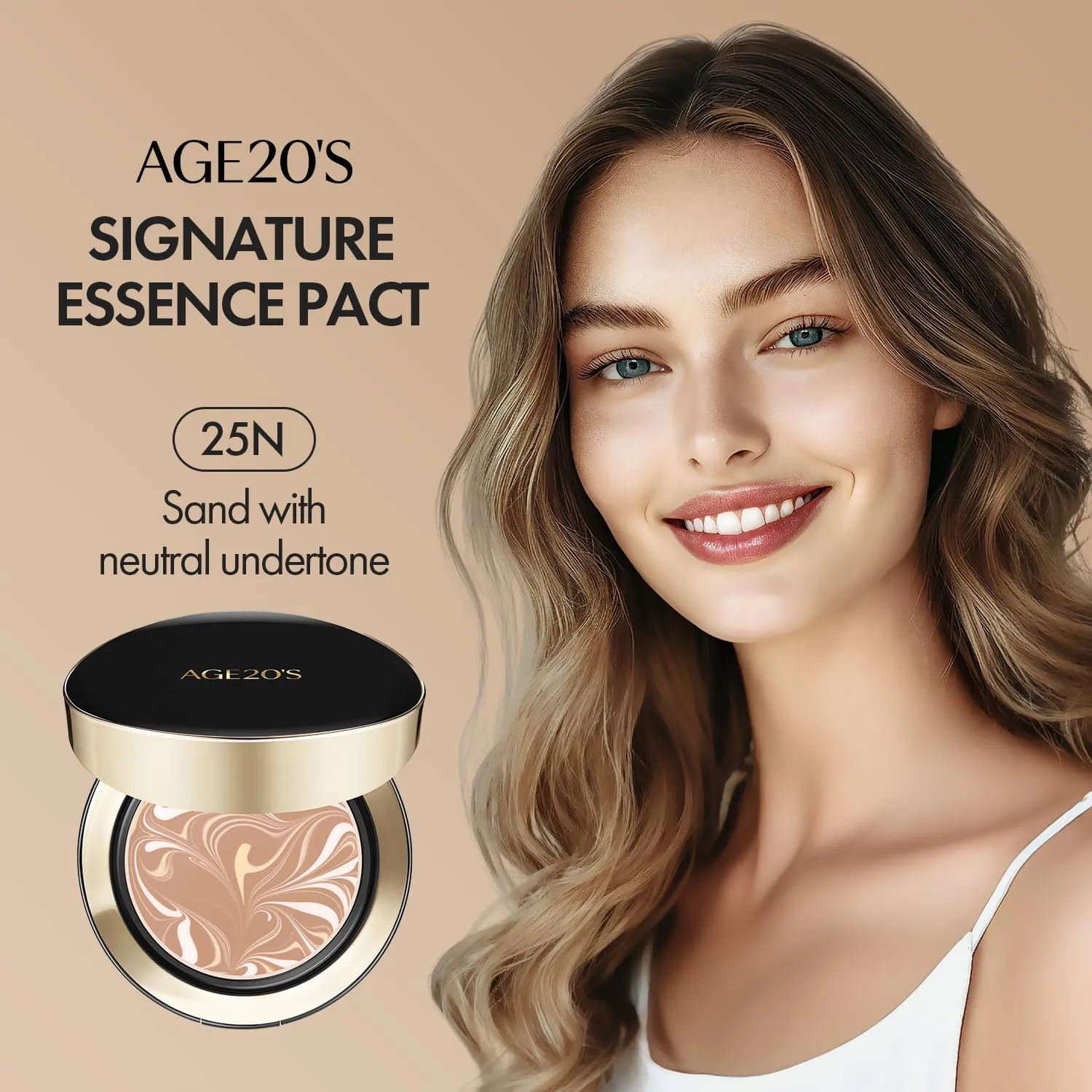 AGE20'S Signature Essence Pact SPF 50  | Pack of 1 | 25N SAND | Cream Foundation, Dewy Finish, Natural Coverage | Korean Cushion Foundation