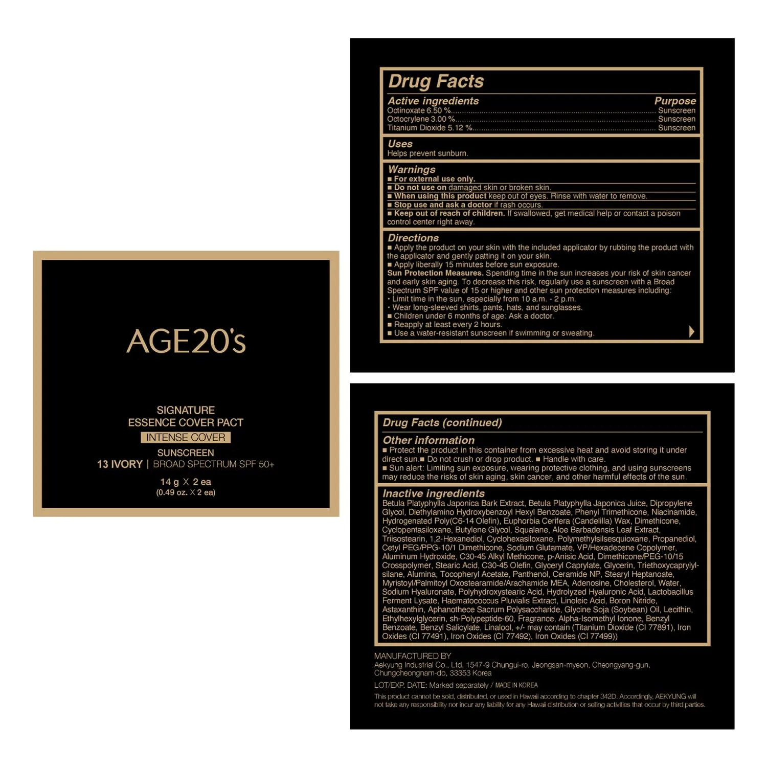 AGE20'S Signature Essence Pact SPF 50  | Pack of 2 | 13 Ivory | Cream Foundation, Dewy Finish, Natural Coverage | Korean Cushion Foundation