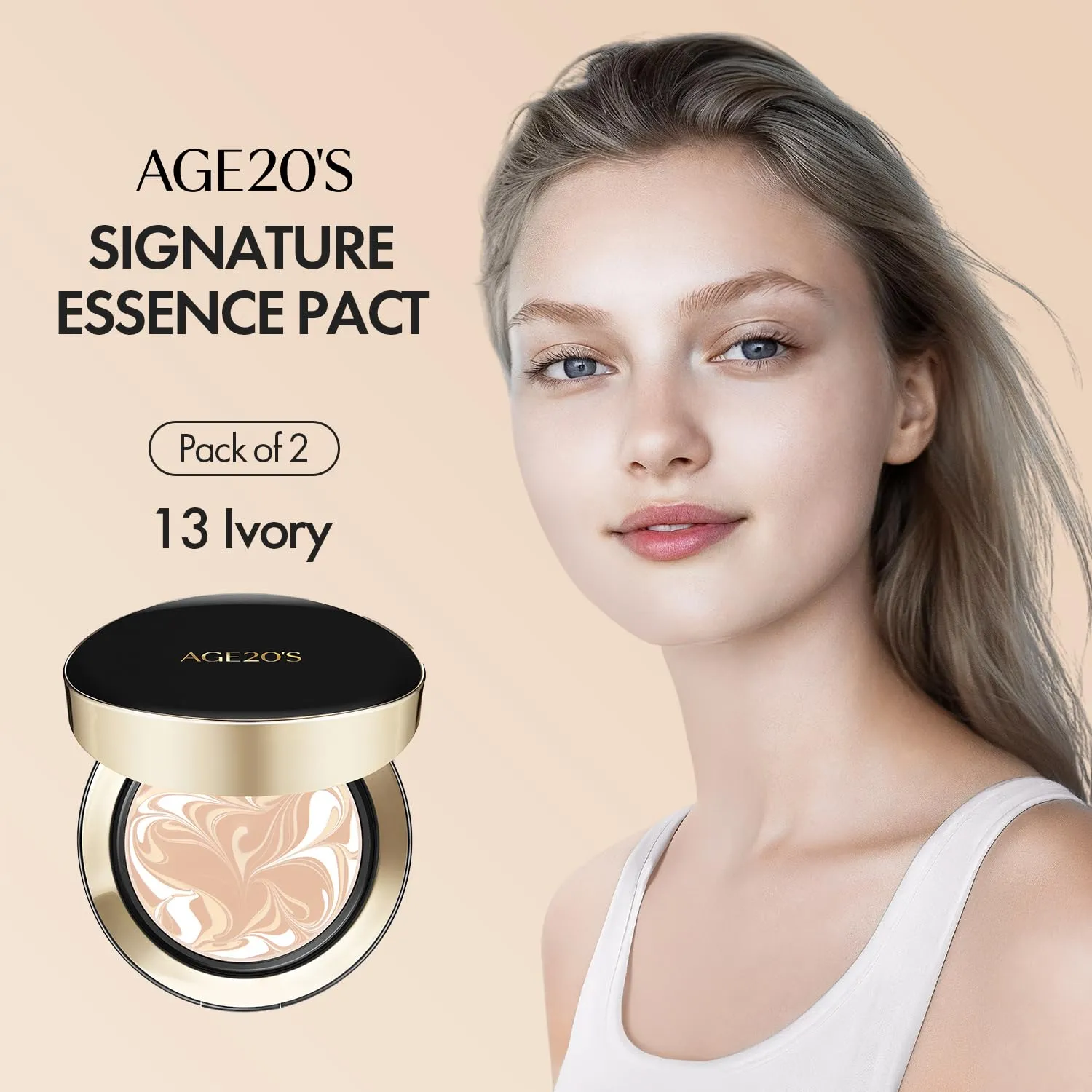 AGE20'S Signature Essence Pact SPF 50  | Pack of 2 | 13 Ivory | Cream Foundation, Dewy Finish, Natural Coverage | Korean Cushion Foundation