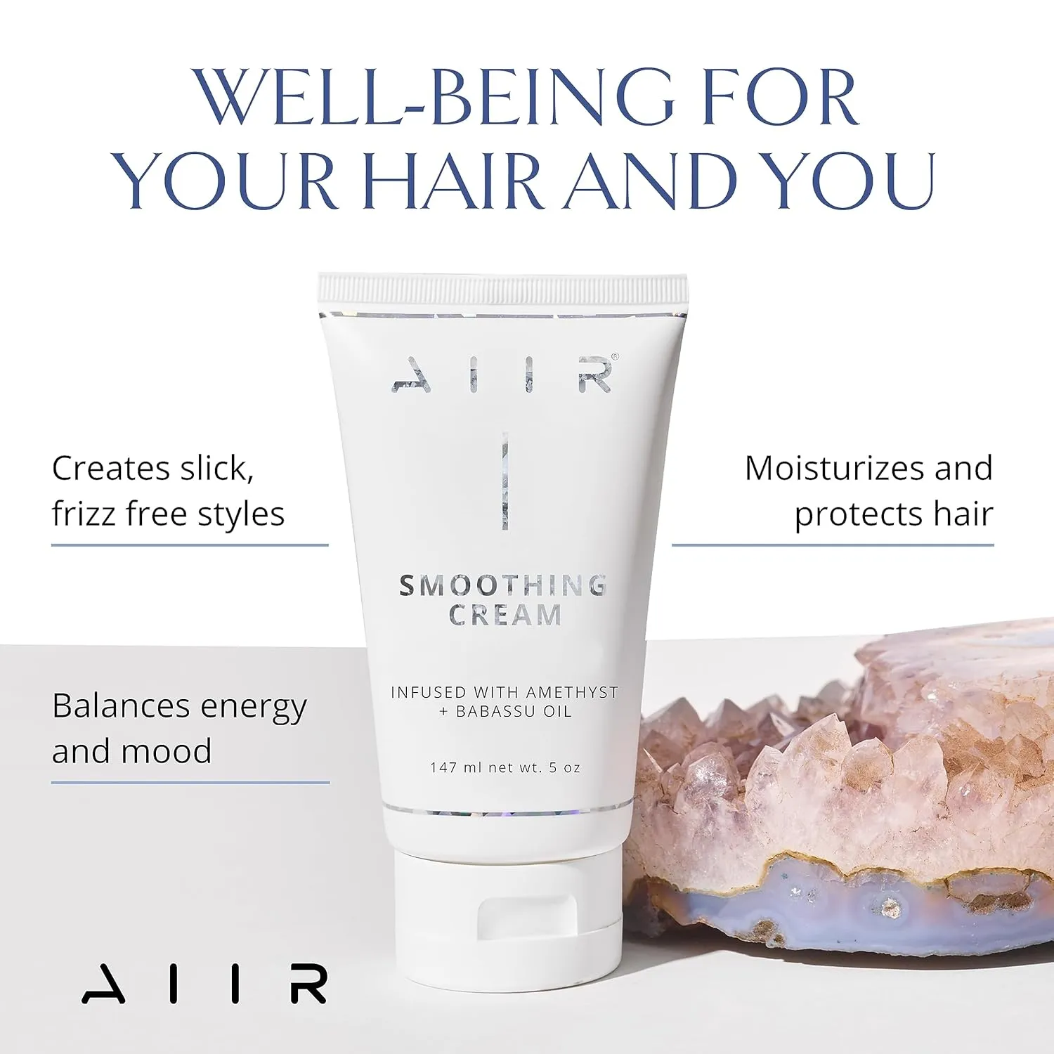 AIIR Smoothing Cream - Hair Styling Cream for Silky and Shiny Hair, Heat Protectant with Frizz Control, Infused with Babassu Oil and Amethyst, 5oz
