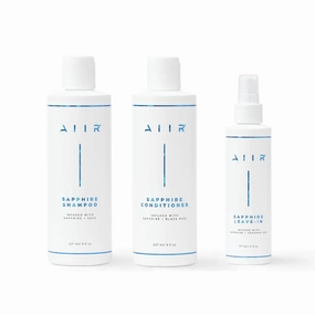 AIIR Sapphire Shampoo, Conditioner & Leave-In Bundle, Color Treated & Damaged Hair, Strengthen & Repair with Coconut Oil, Sulfate Free, Crystal Infused for Stronger, Healthier and Shinier Hair